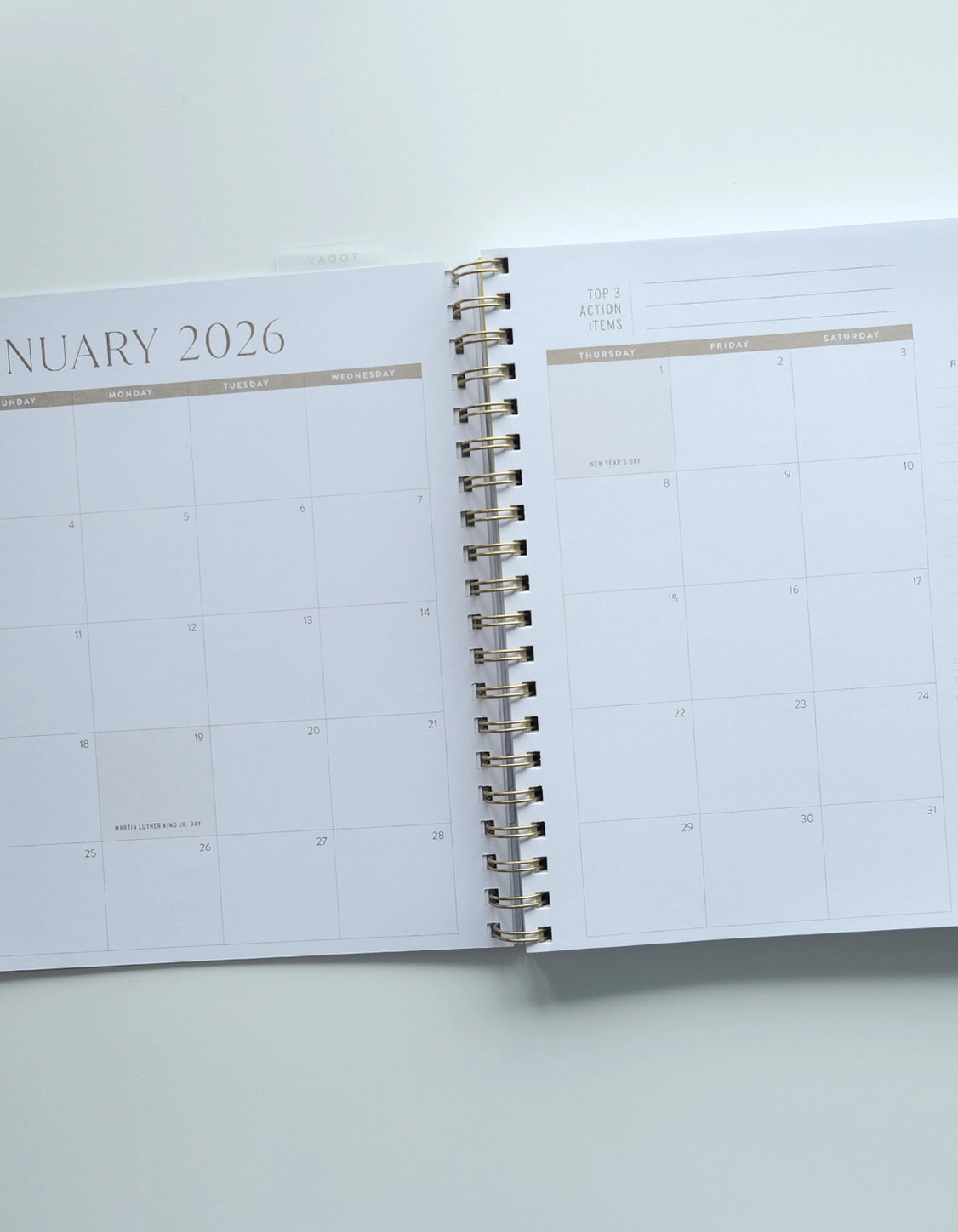 Open planner showing January 2026 calendar