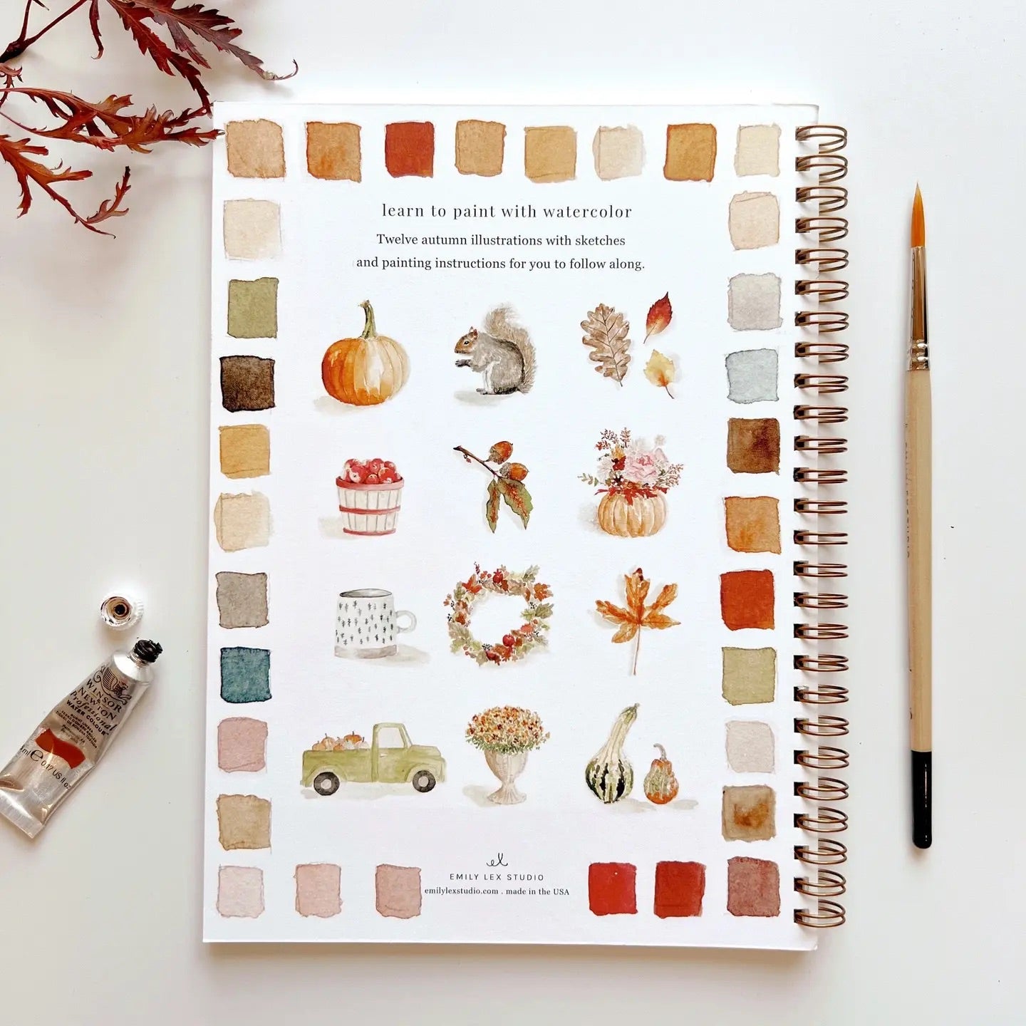 Back cover view of workbook with painting examples.