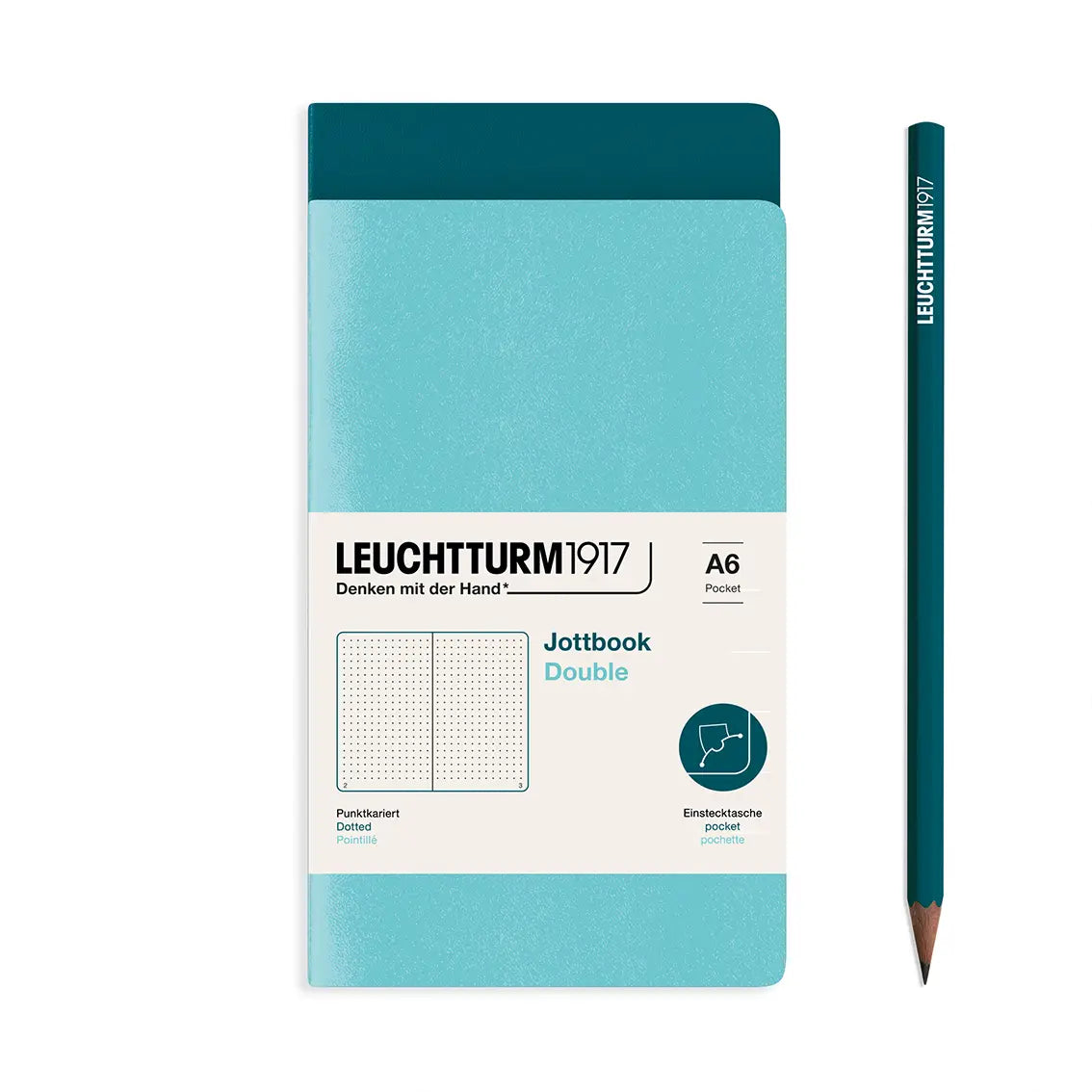 Leuchtturm1917 notebooks and pencil on a white background