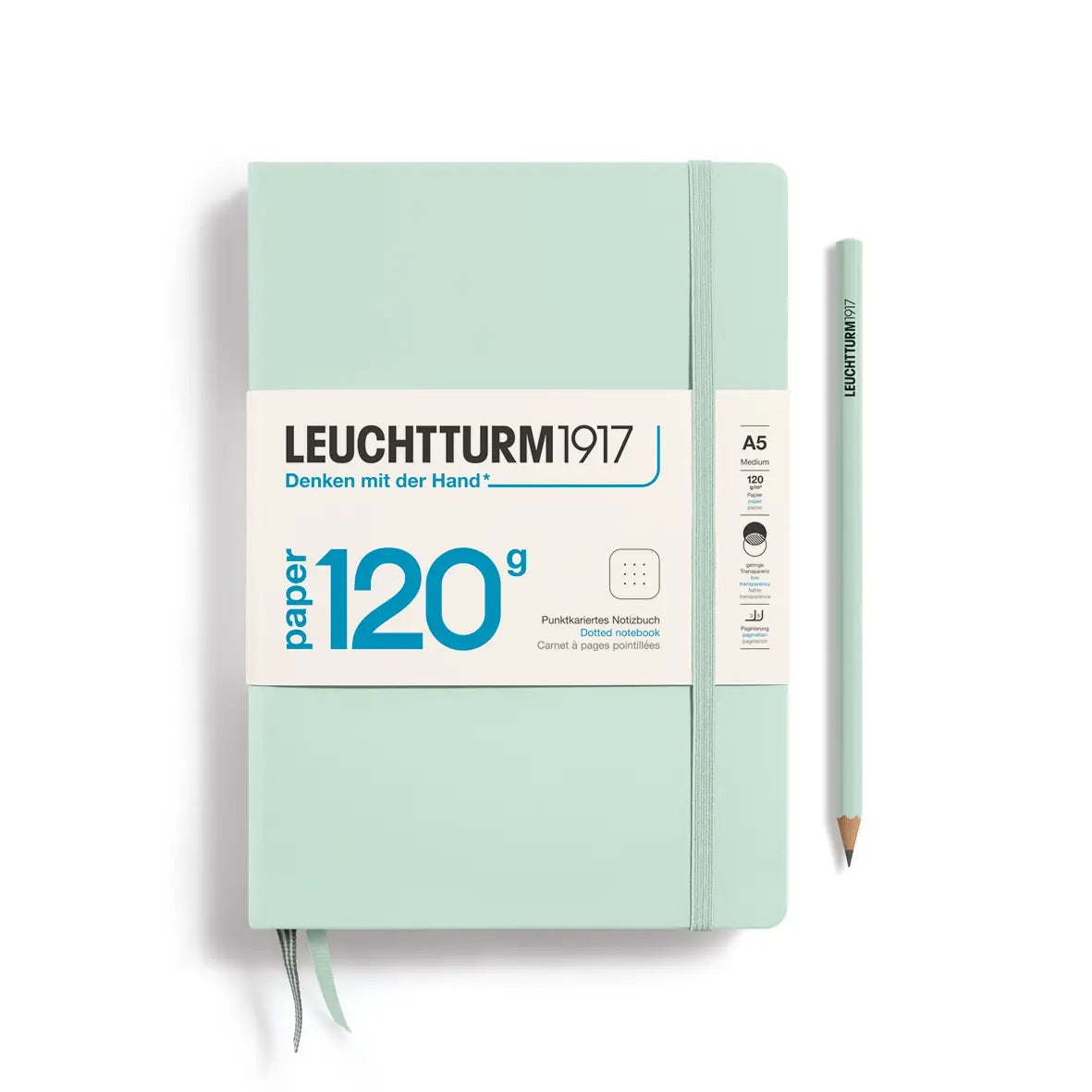 Front of a hardcover notebook. Mint green color