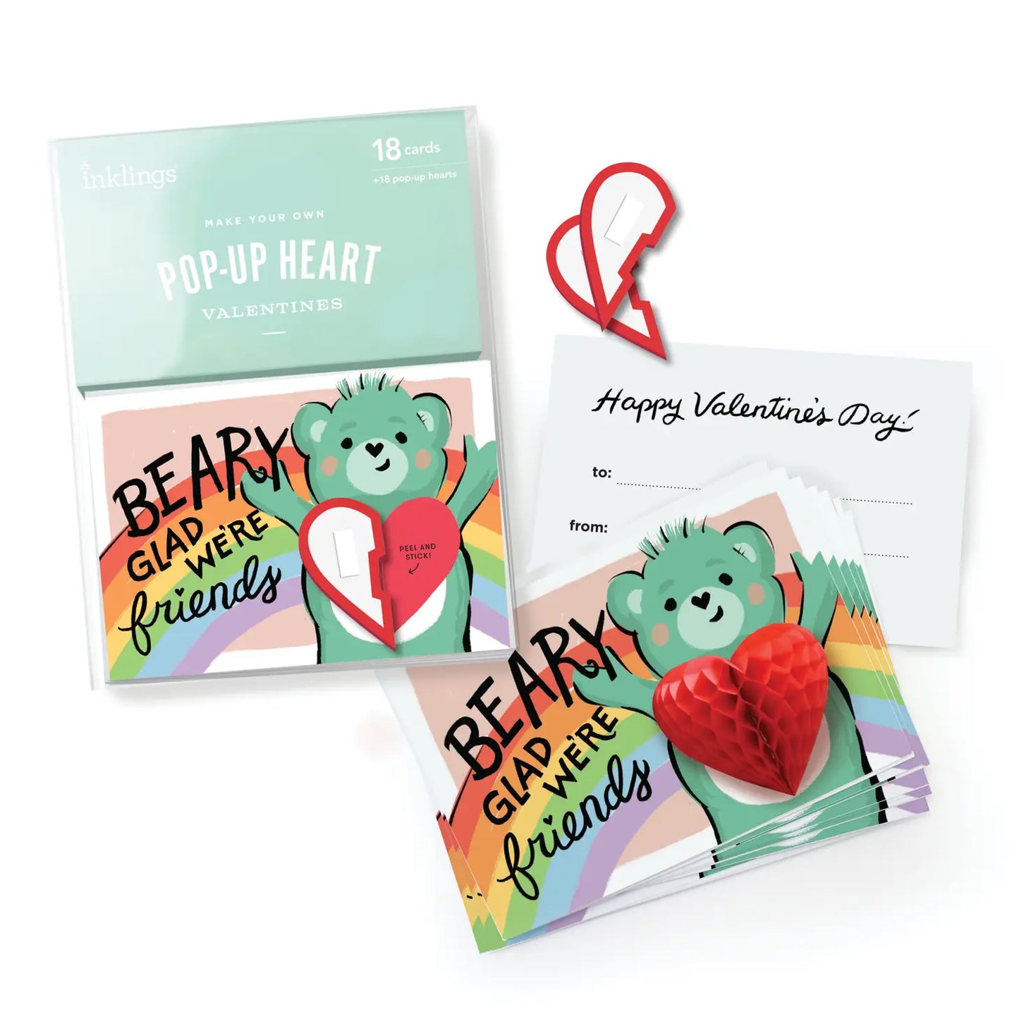 Boxed set of valentines featuring a bear with a red heart tummy