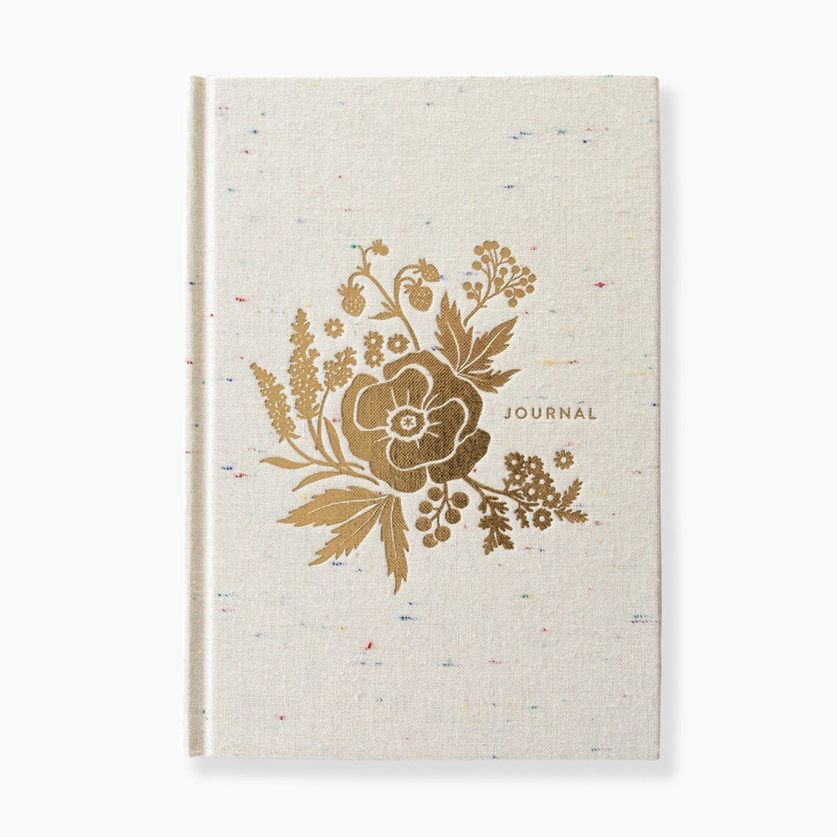 Cream linen journal with gold foil floral design and 'Journal' text