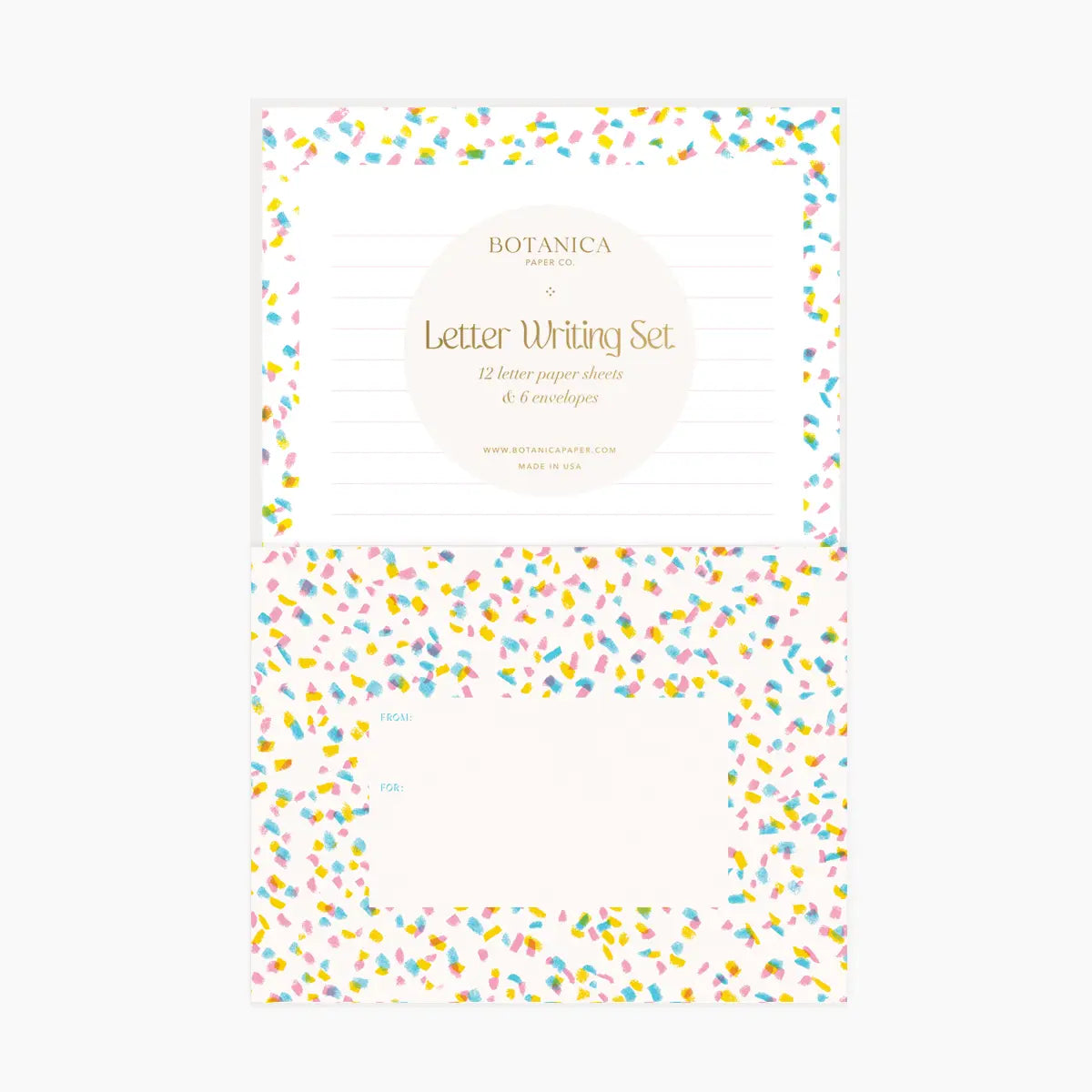 Letter writing set with colorful confetti design
