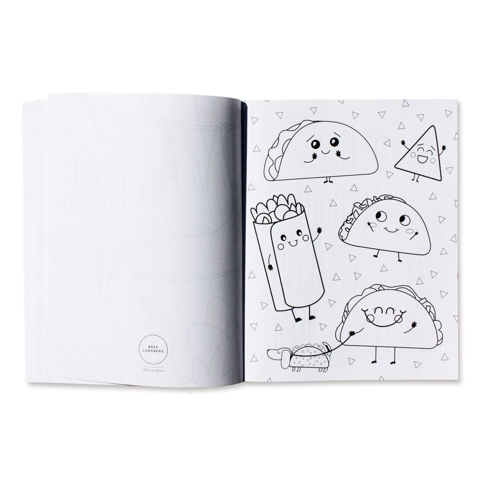 Inside video of coloring book. Taco illustrations