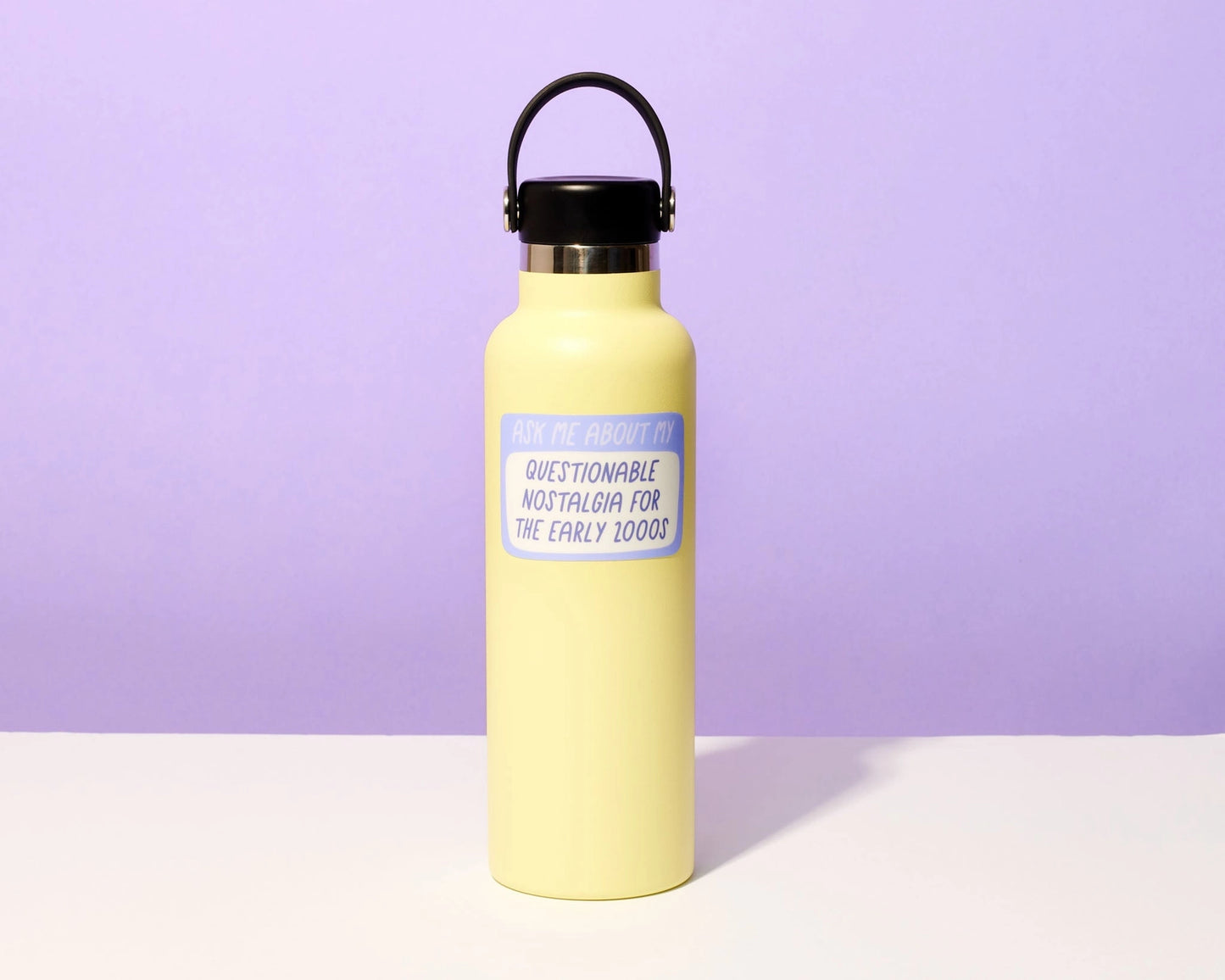 Picture of the sticker on a yellow water bottle.