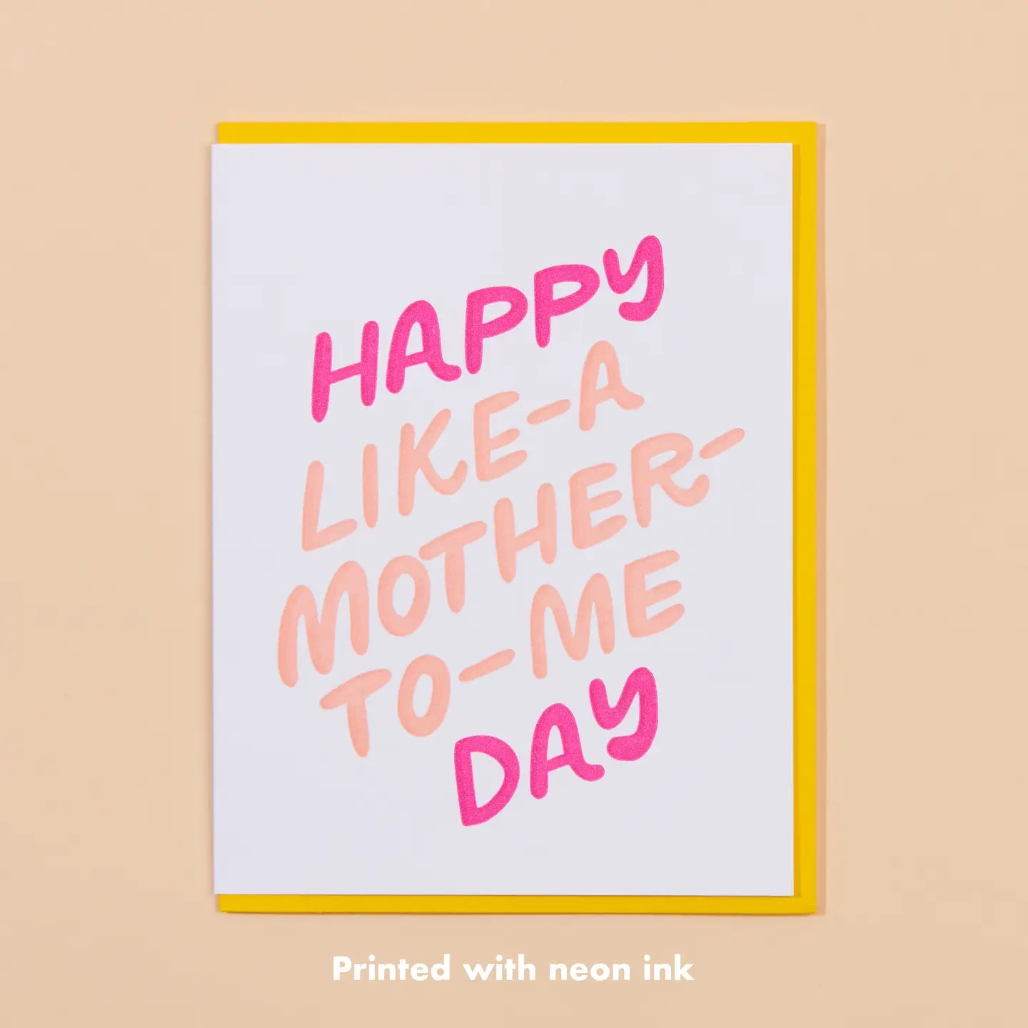 White greeting card. Shades of pink text: happy like-a-mother-to-me day