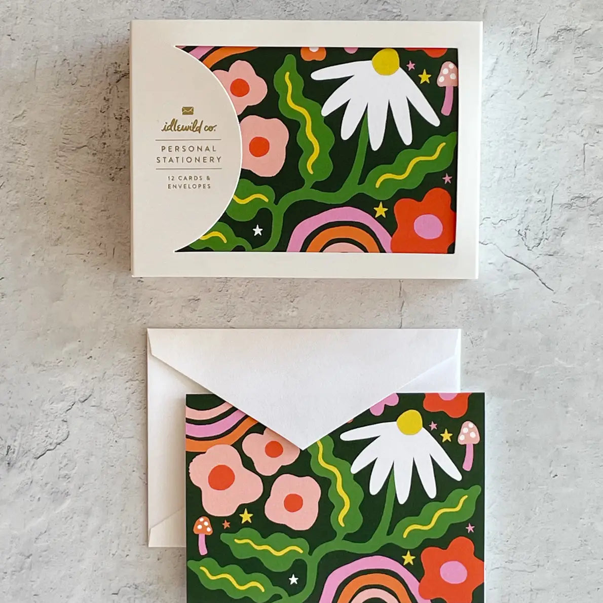 View of cards in a white box and with a white envelope