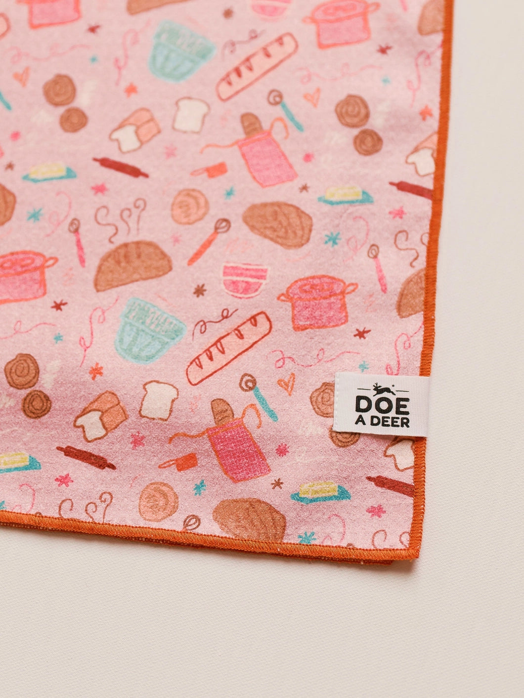 Zoomed in view of waffle towel with bread pattern