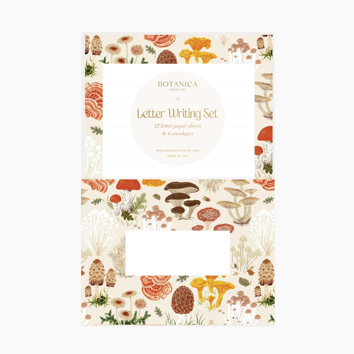 Letter writing set featuring mushroom border