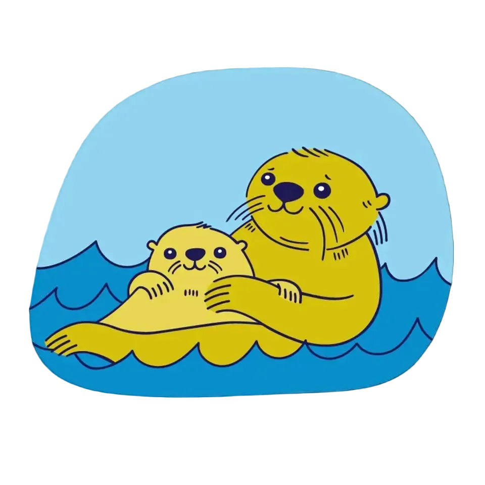 Round sticker of two otters on water