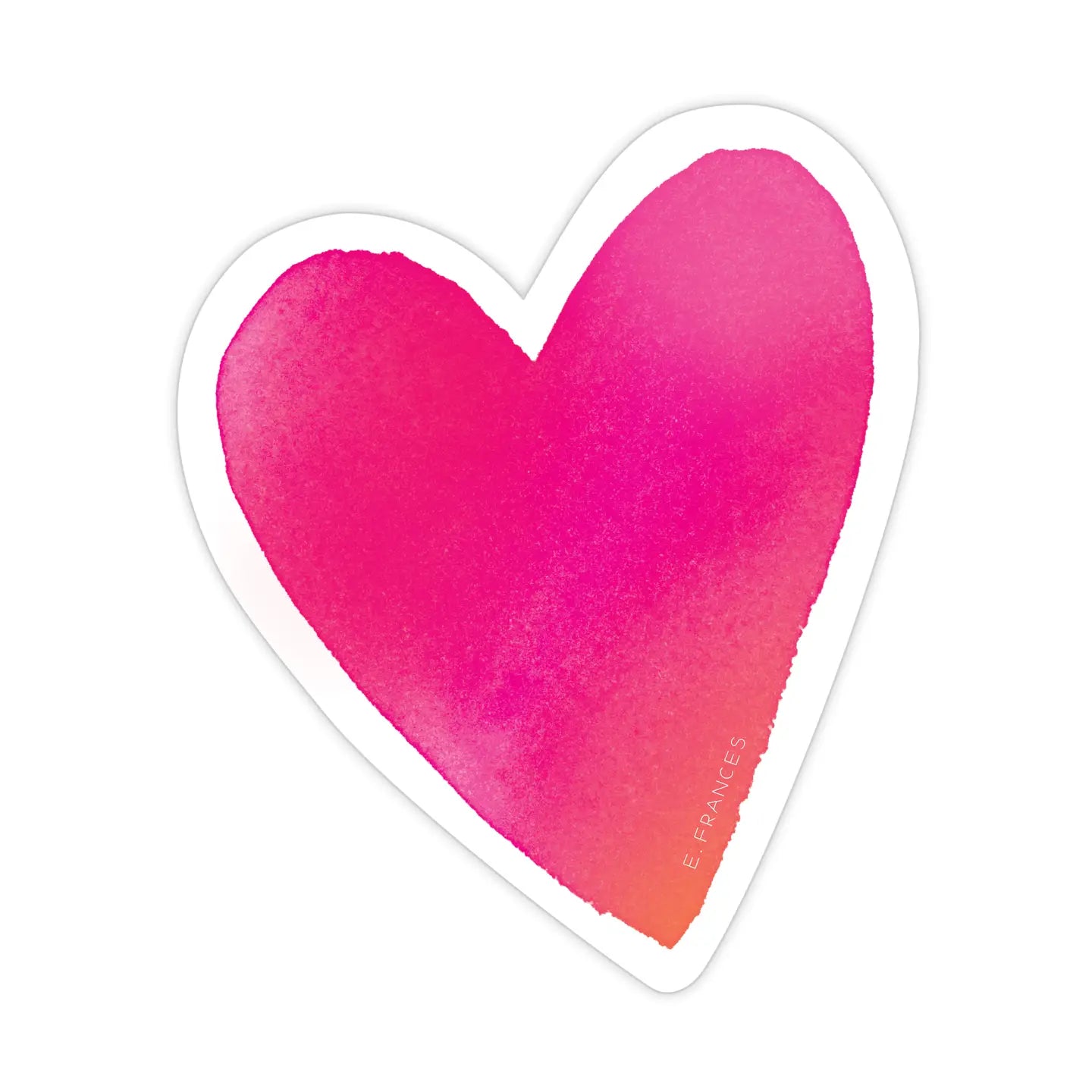 Heart-shaped sticker with pink and orange gradient on a white background