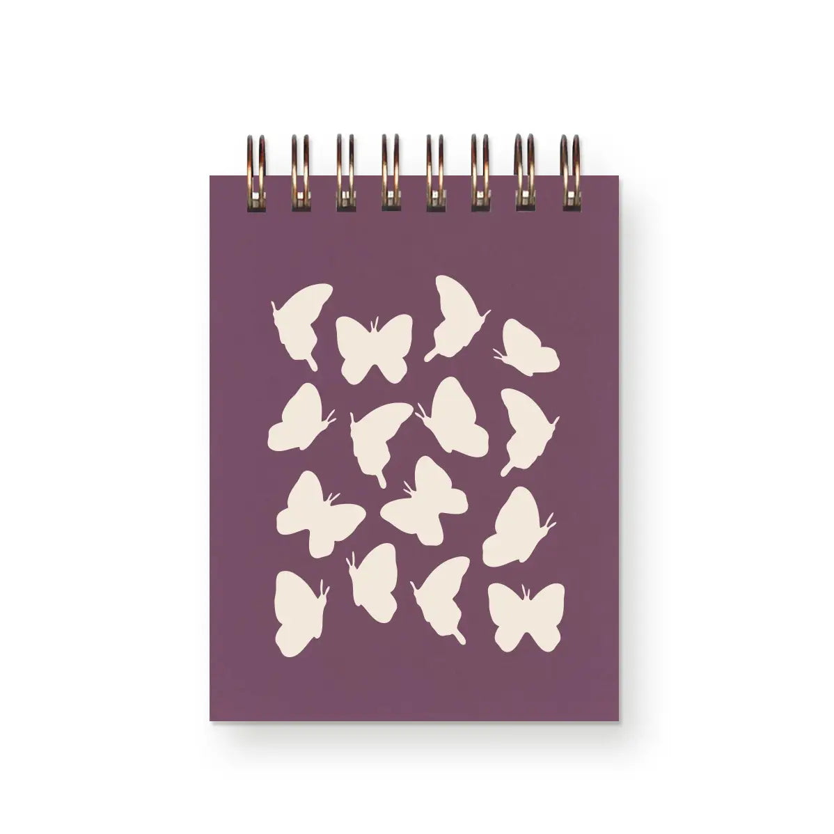 Top spiral plum purple notebook with white butterfly pattern