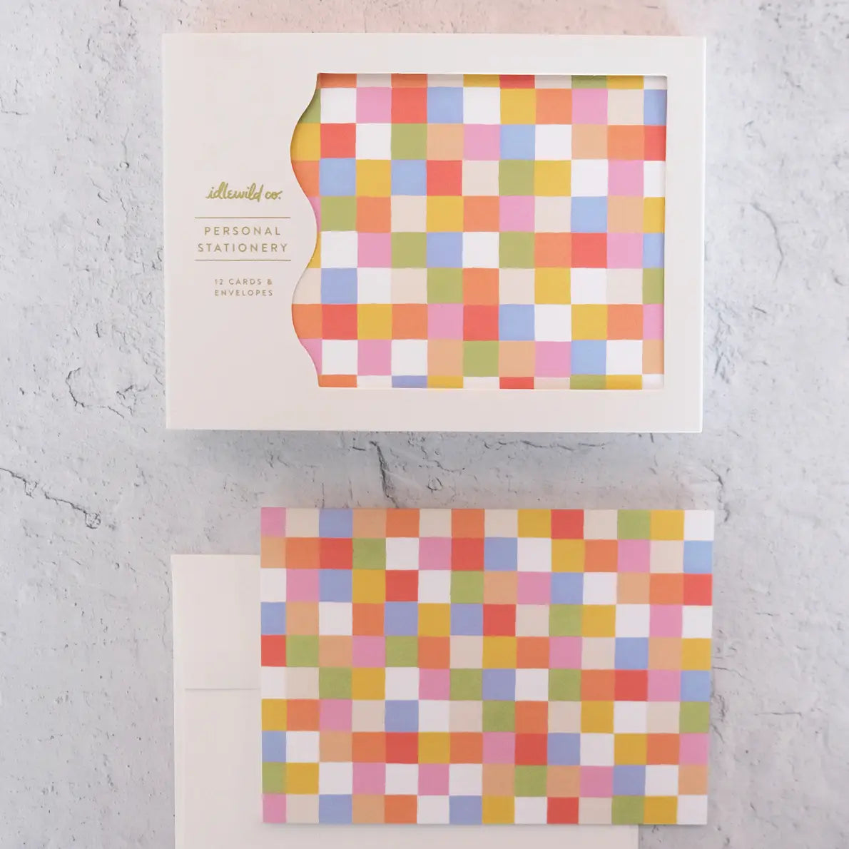 Set of stationery boxed set with colorful checkered pattern