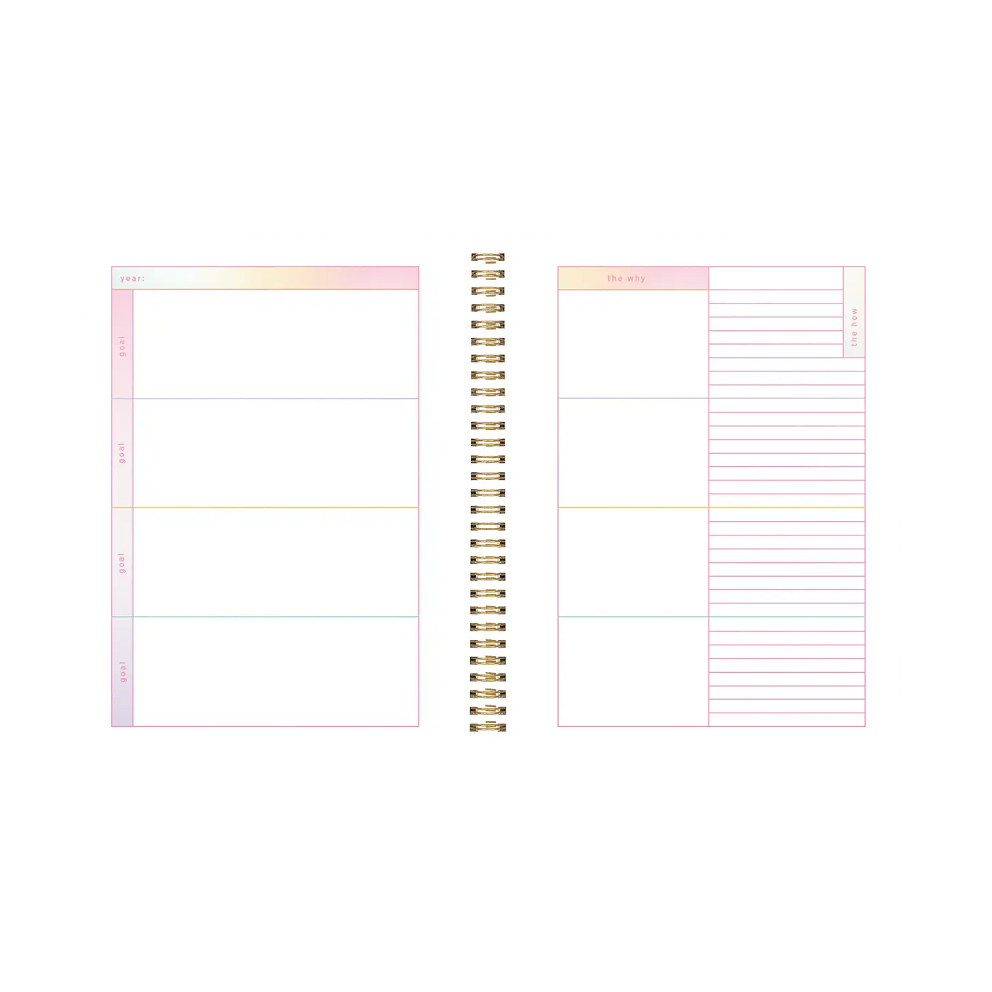 Inside view of planner. Left side has space for goals and right space has space for notes and the why