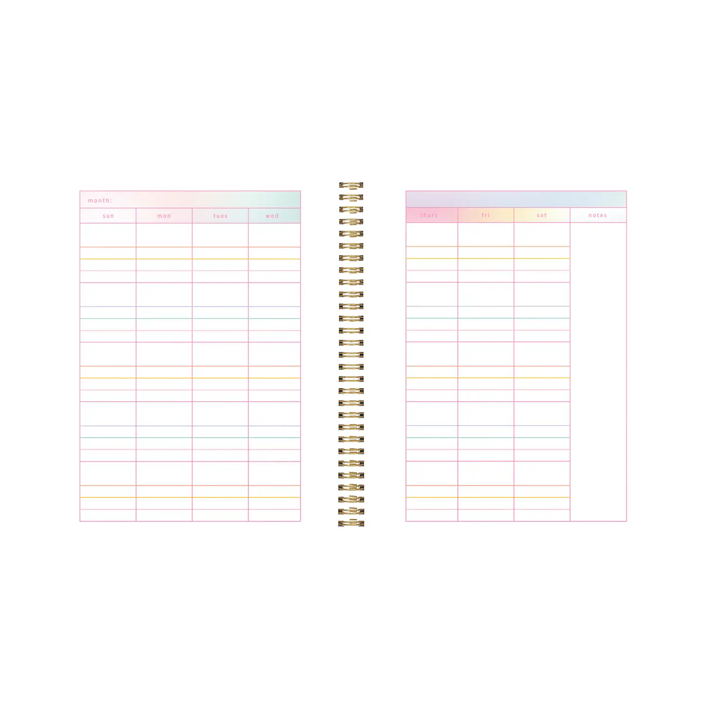 Inside monthly view of planner showing monthly calendar