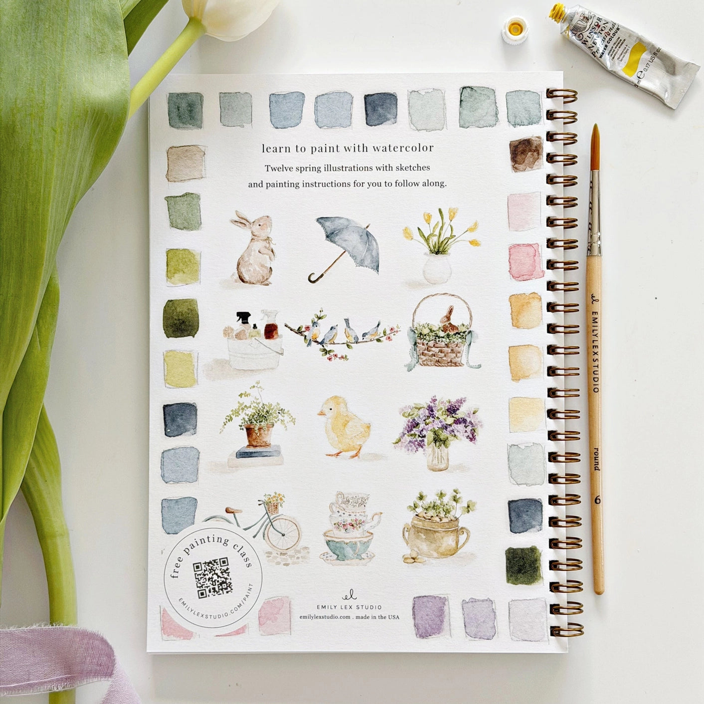 Back cover of a spring watercolor workbook
