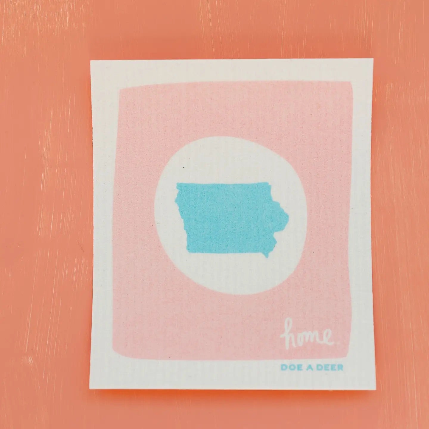 Square Swedish dish cloth featuring blue Iowa design