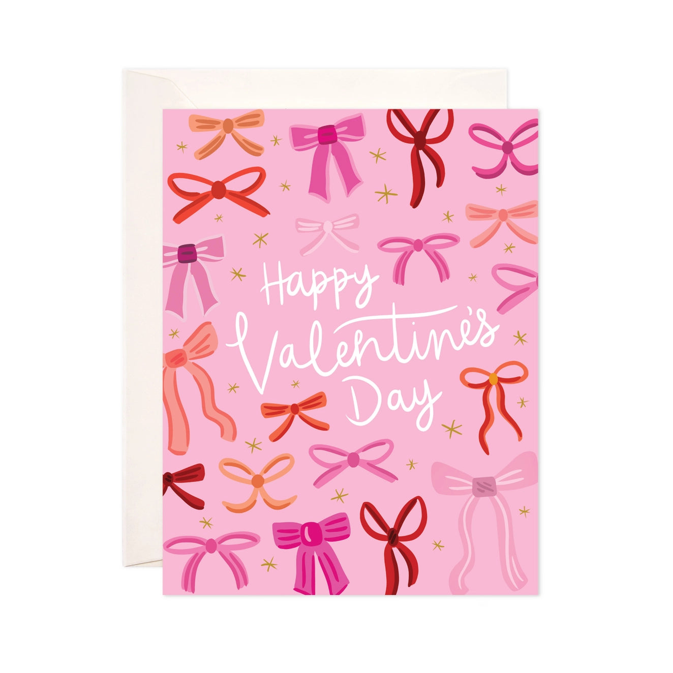 Pink Valentine's Day card with colorful bows and 'Happy Valentine's Day' text