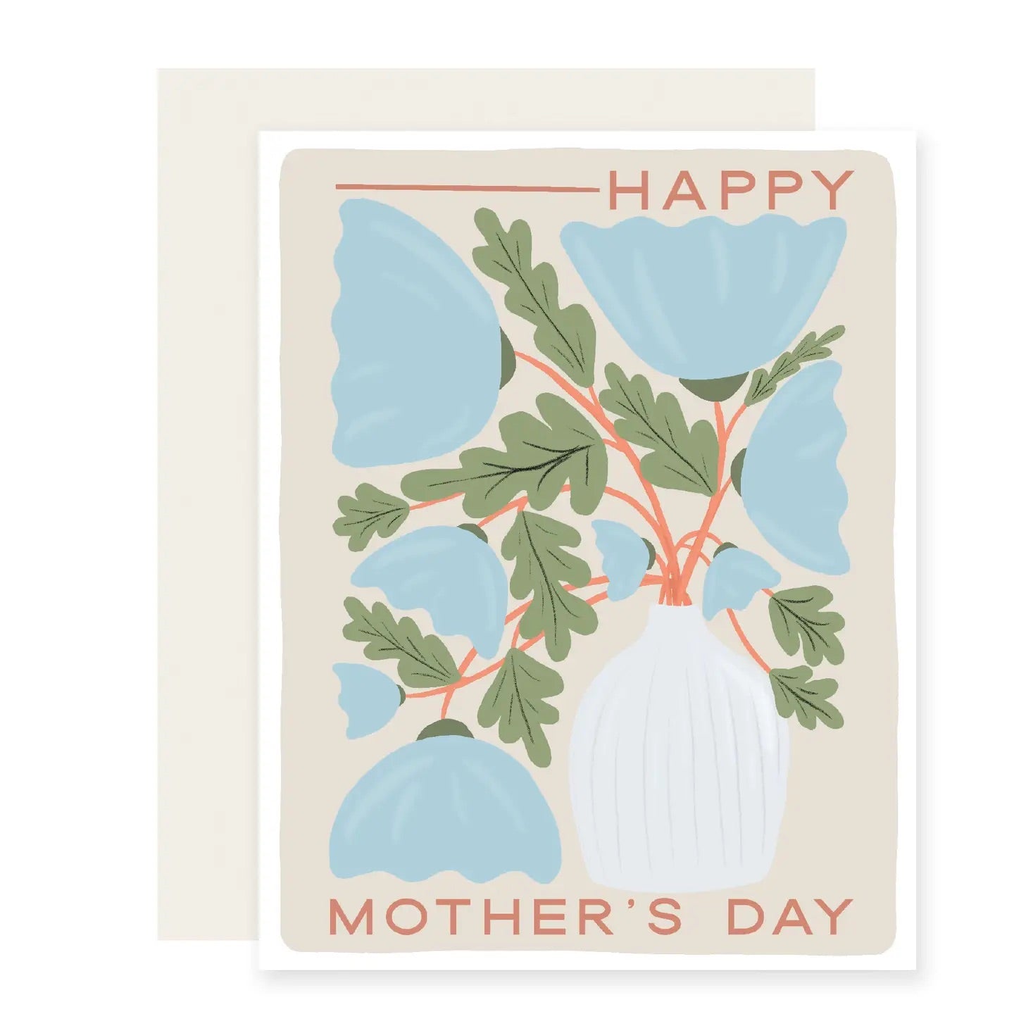 White greeting card with full color floral illustration. Coral text “happy Mother’s Day”