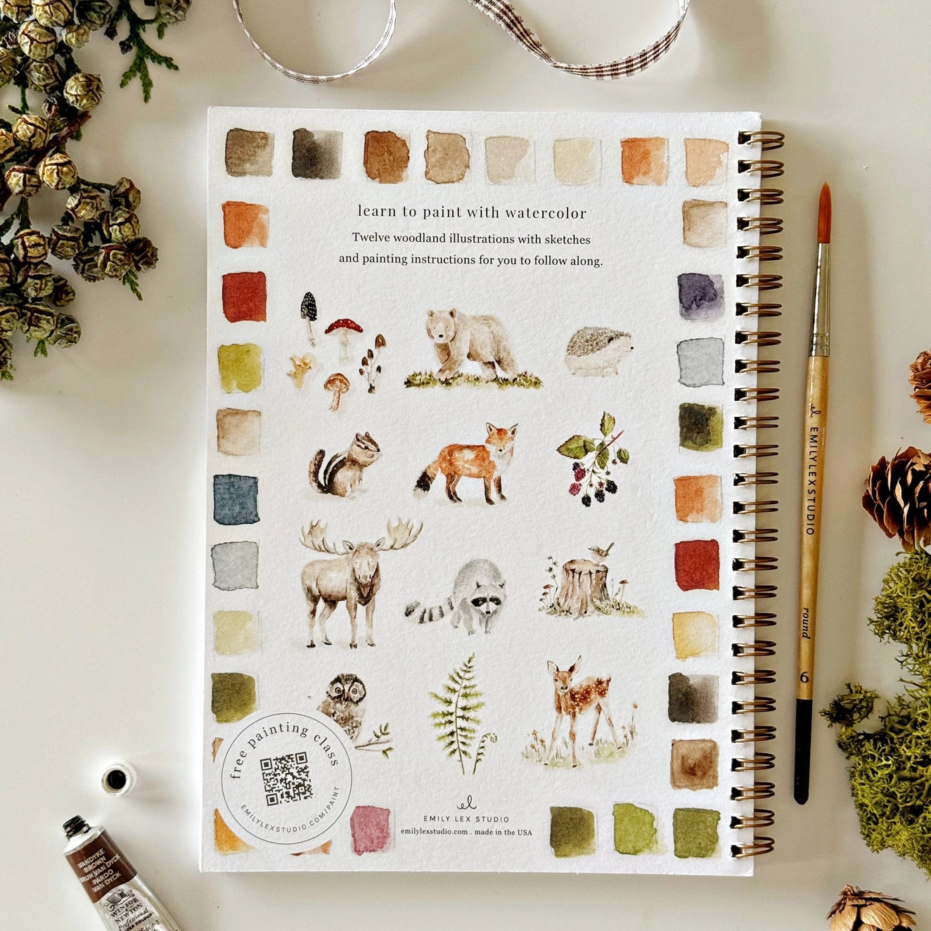 Back cover of watercolor workbook showing 12 paintings