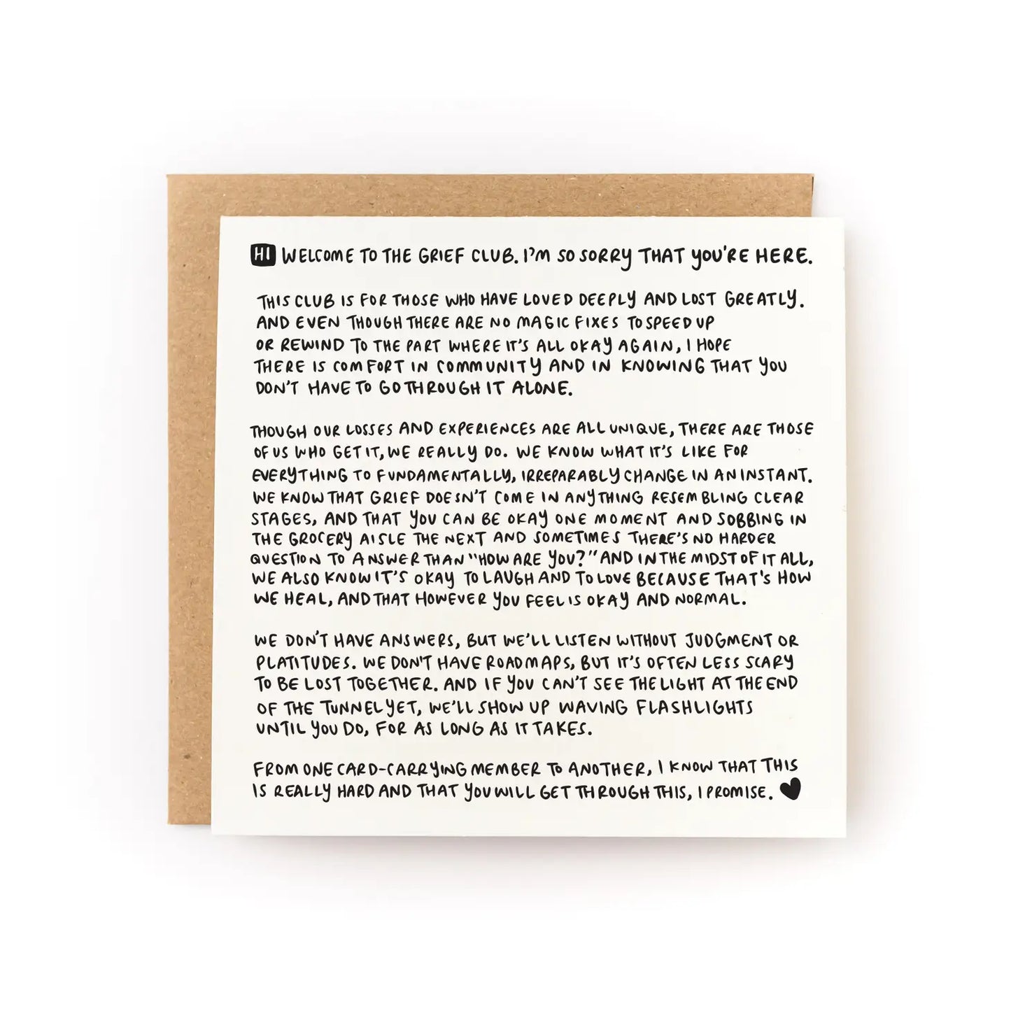 White card with black text