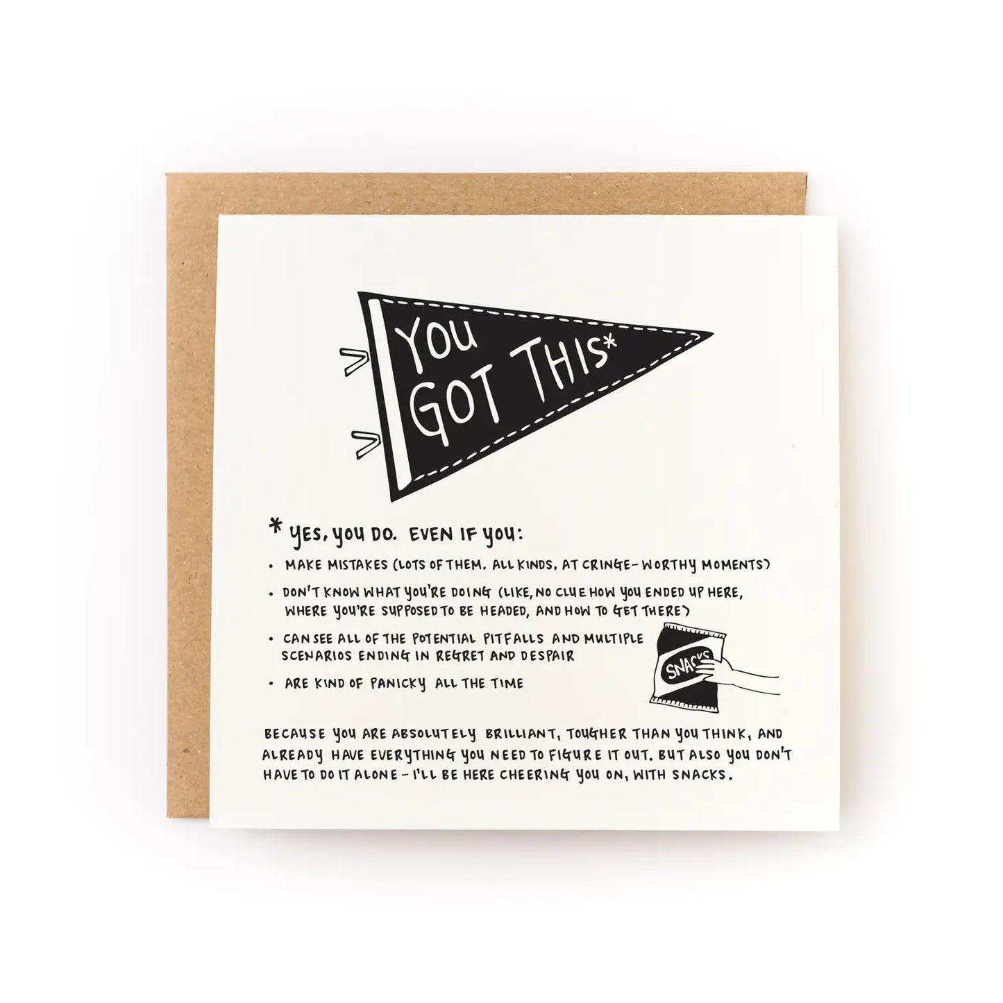 White card with black pennant. White text on pennant reads "you got this"