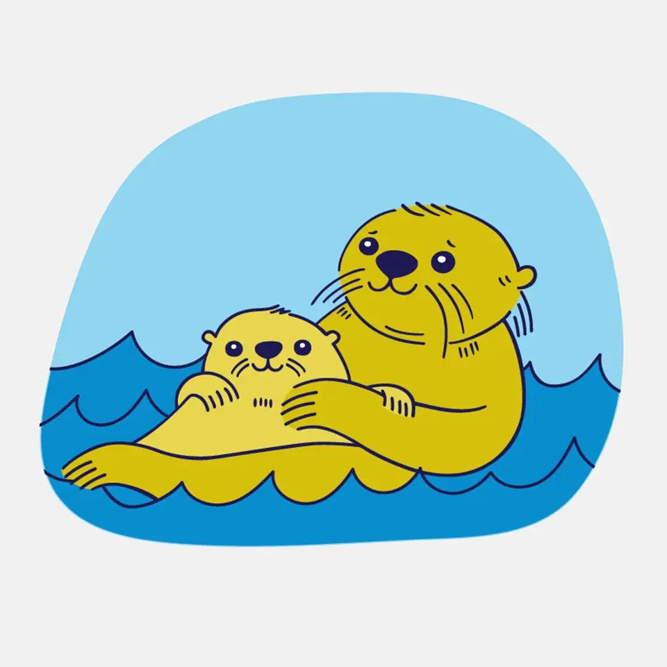 Round sticker of two otters on water 