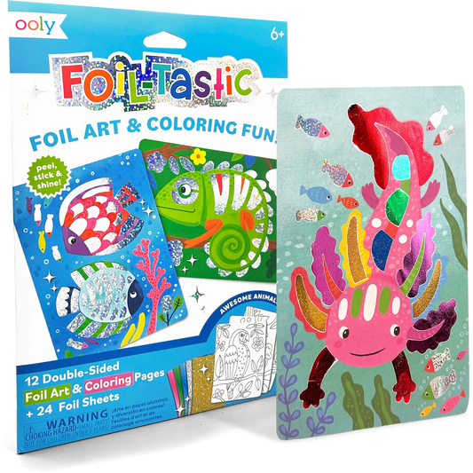 Front cover of foil art kit and one example page 