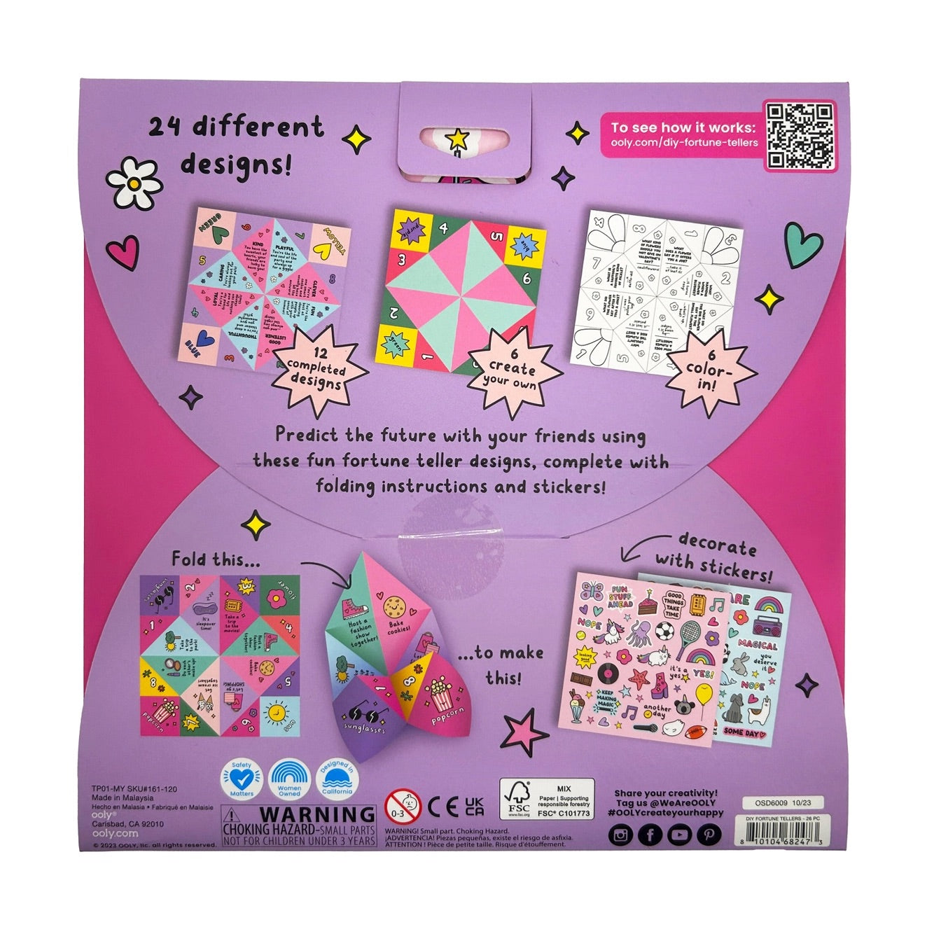 Back view of fortune teller kit showing different designs and customization 