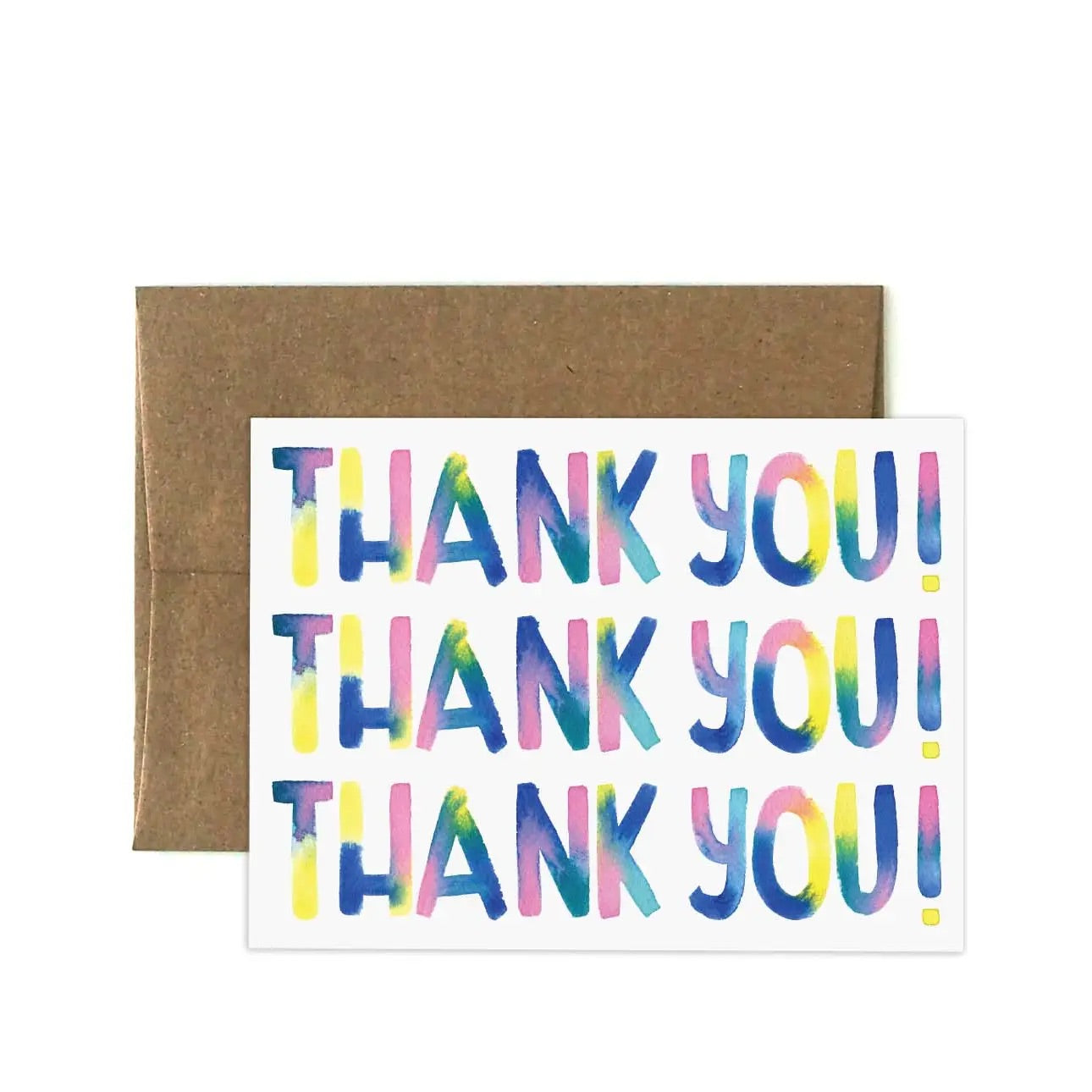 White greeting card with three multicolor thank you! 