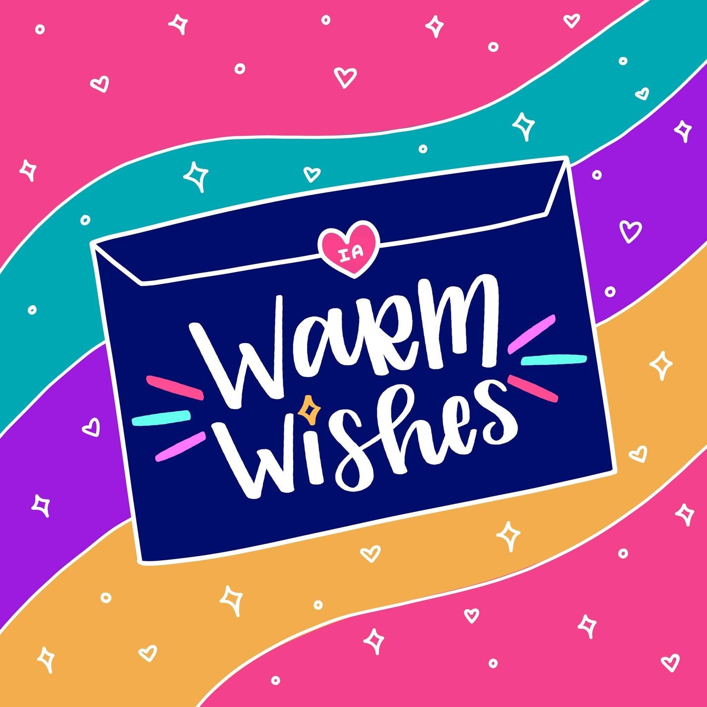 Warm wishes logo on an envelope and colorful background  