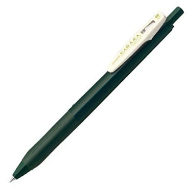 Retractable green pen with a green barrel and cream-colored clip. 