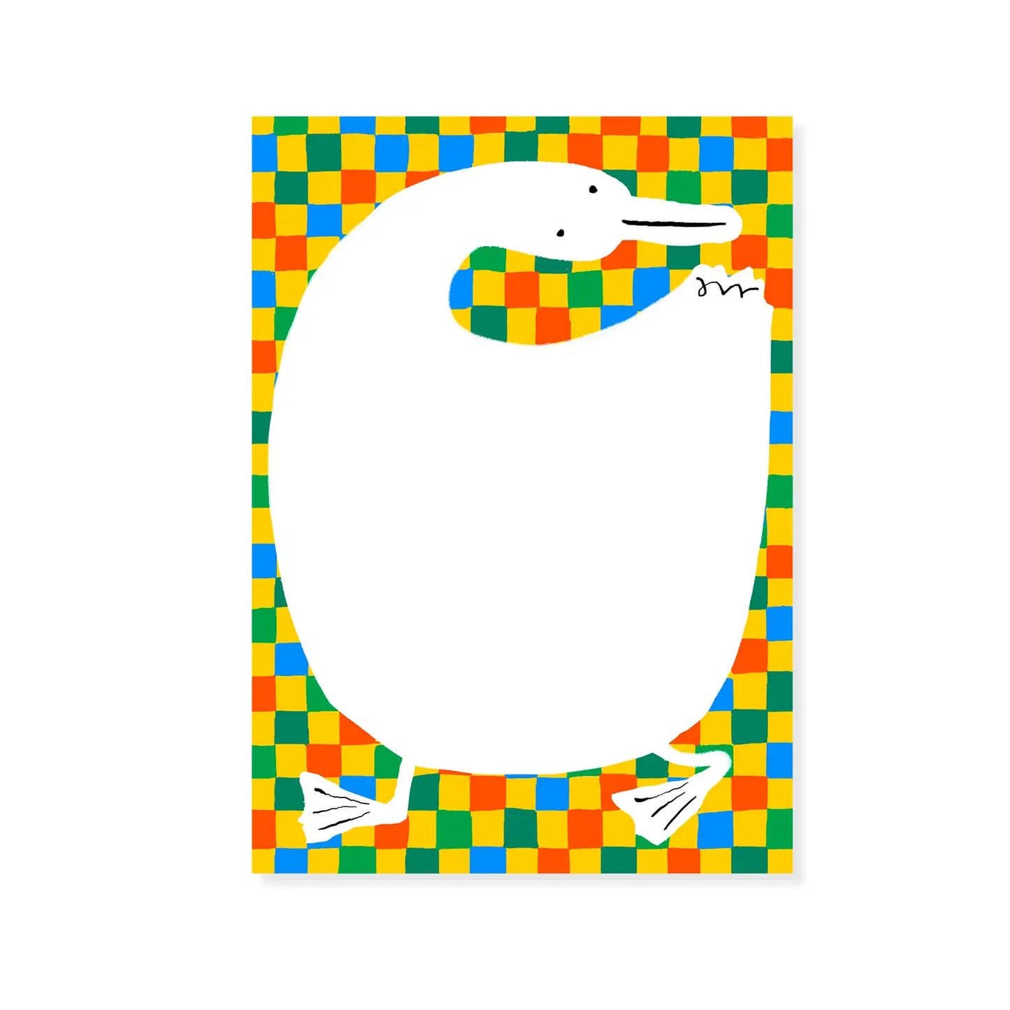 Rectangle notepad. Yellow, blue, green, and red checkerboard background with a white duck illustration. 