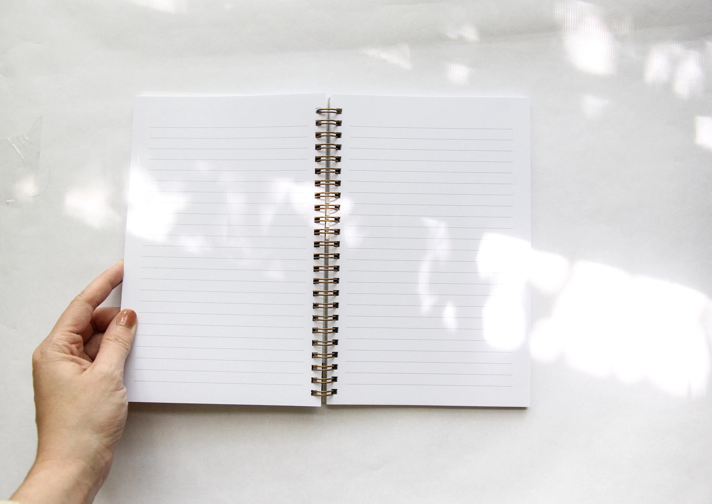 Inside view. Two pages of lined notebook paper 
