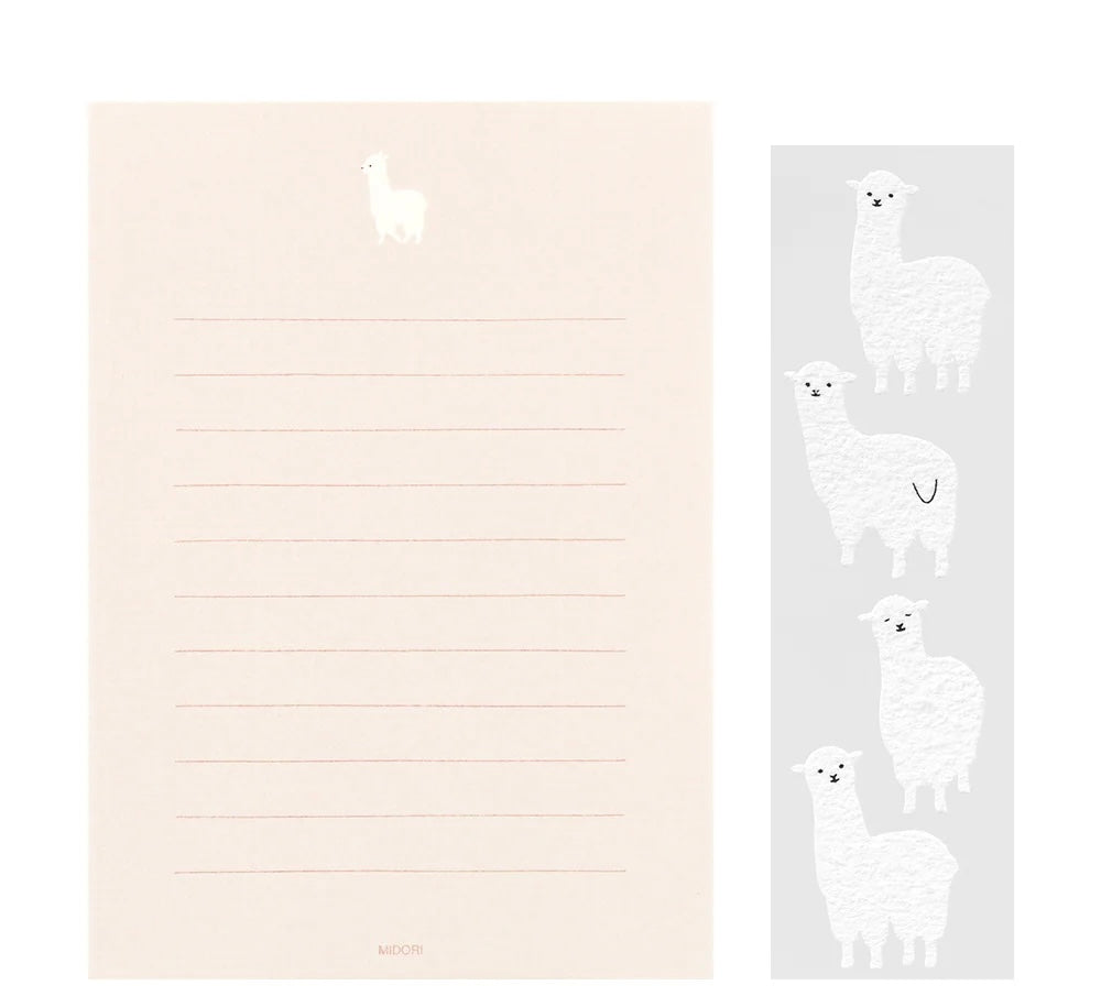 Pink letter writing sheet and white alpaca stickers 