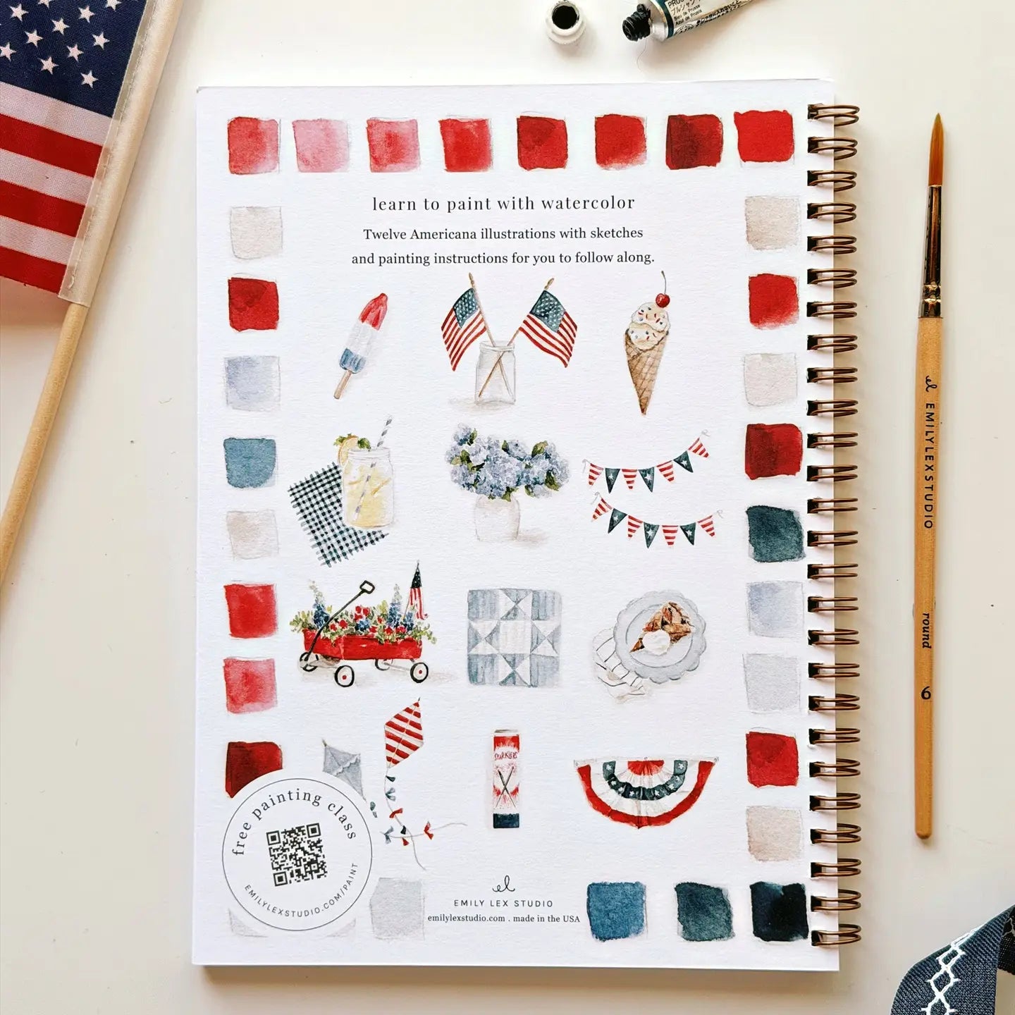 Back cover of watercolor workbook showing 12 illustrations 