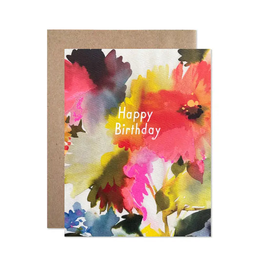 Colorful floral birthday card with 'Happy Birthday' text on a white background