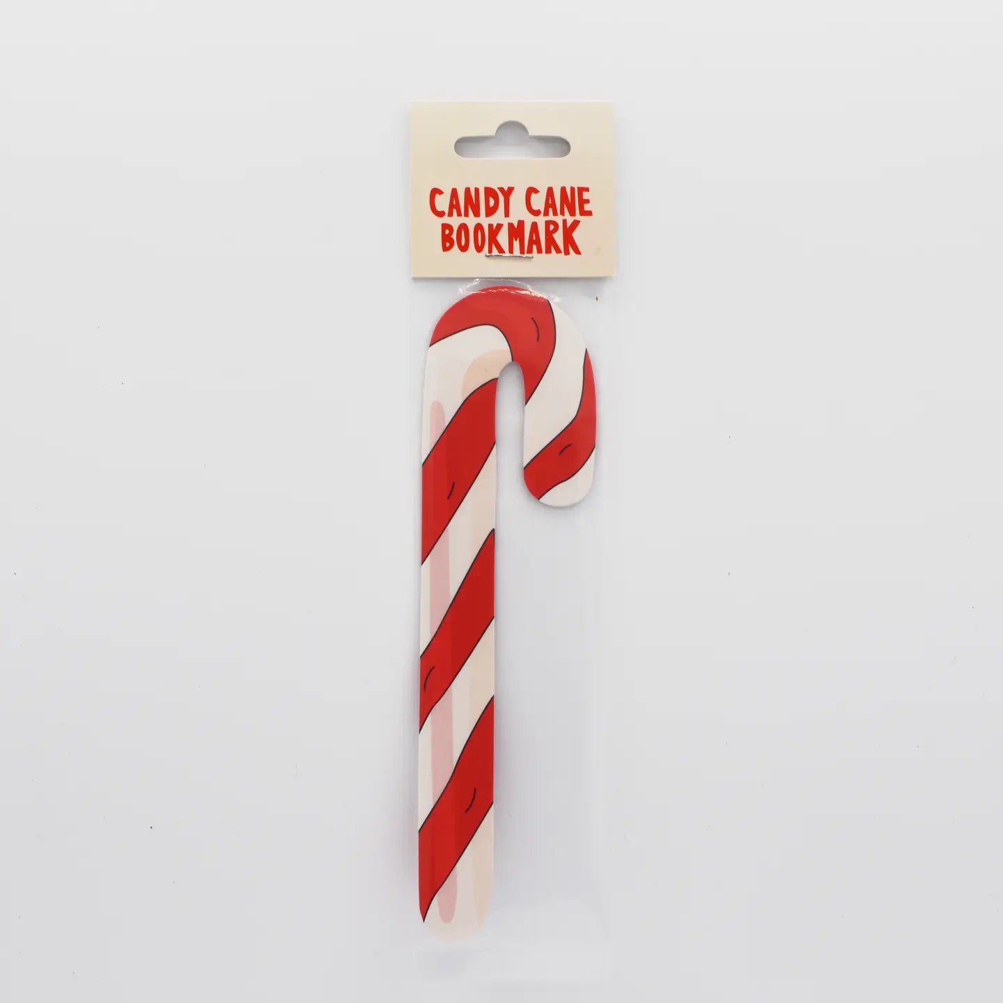 Candy cane-shaped bookmark with red and white stripes 