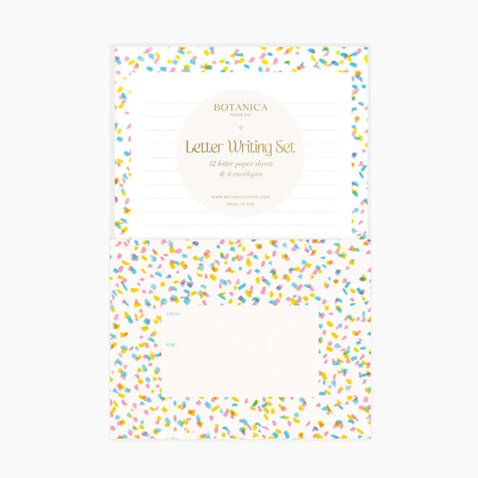 Letter writing set with colorful confetti design