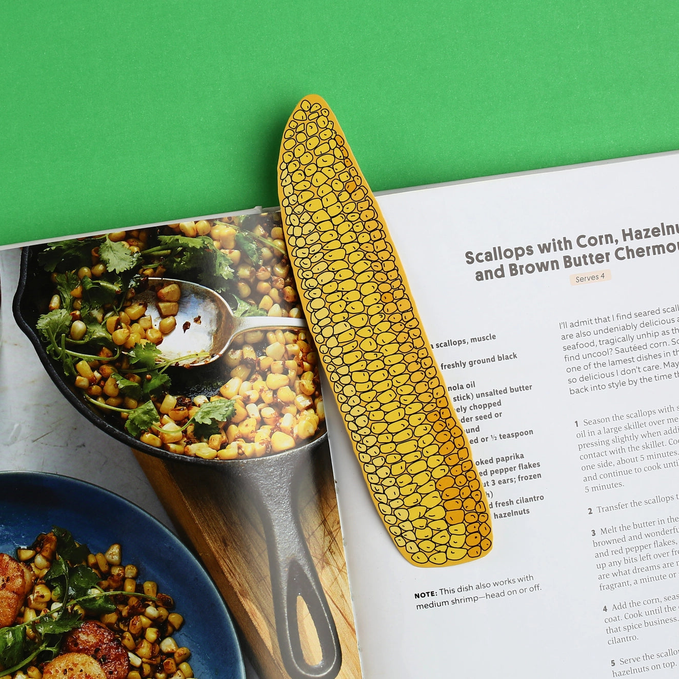 Corn bookmark in cookbook 