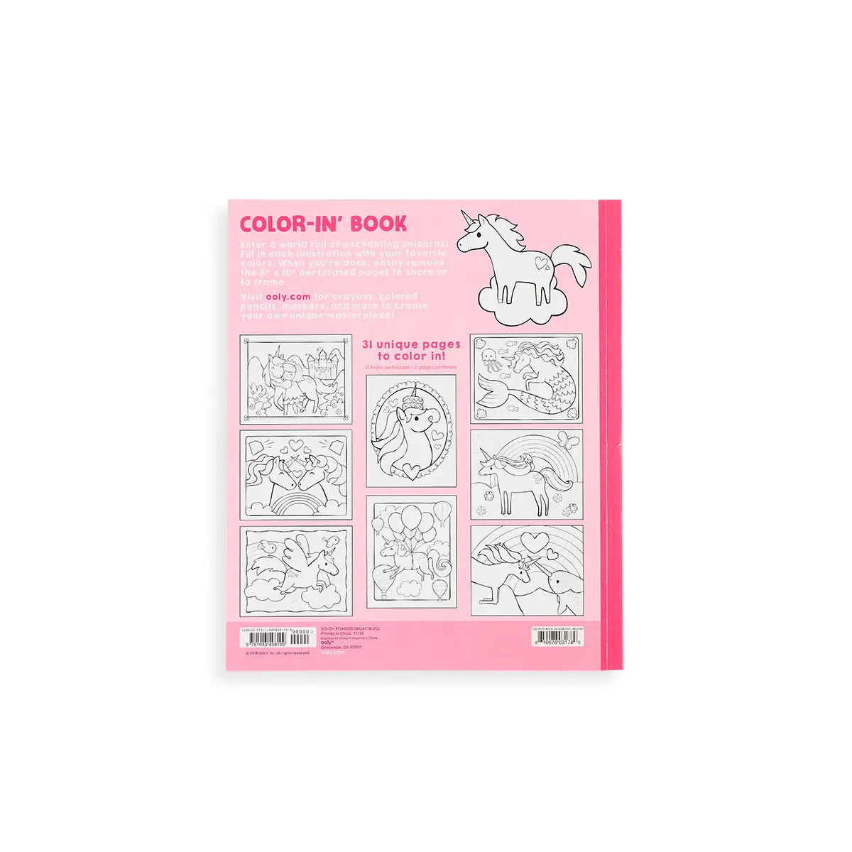 Back cover of unicorn coloring book 