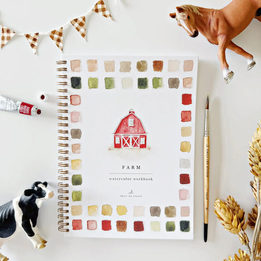 Front cover of a farm watercolor workbook