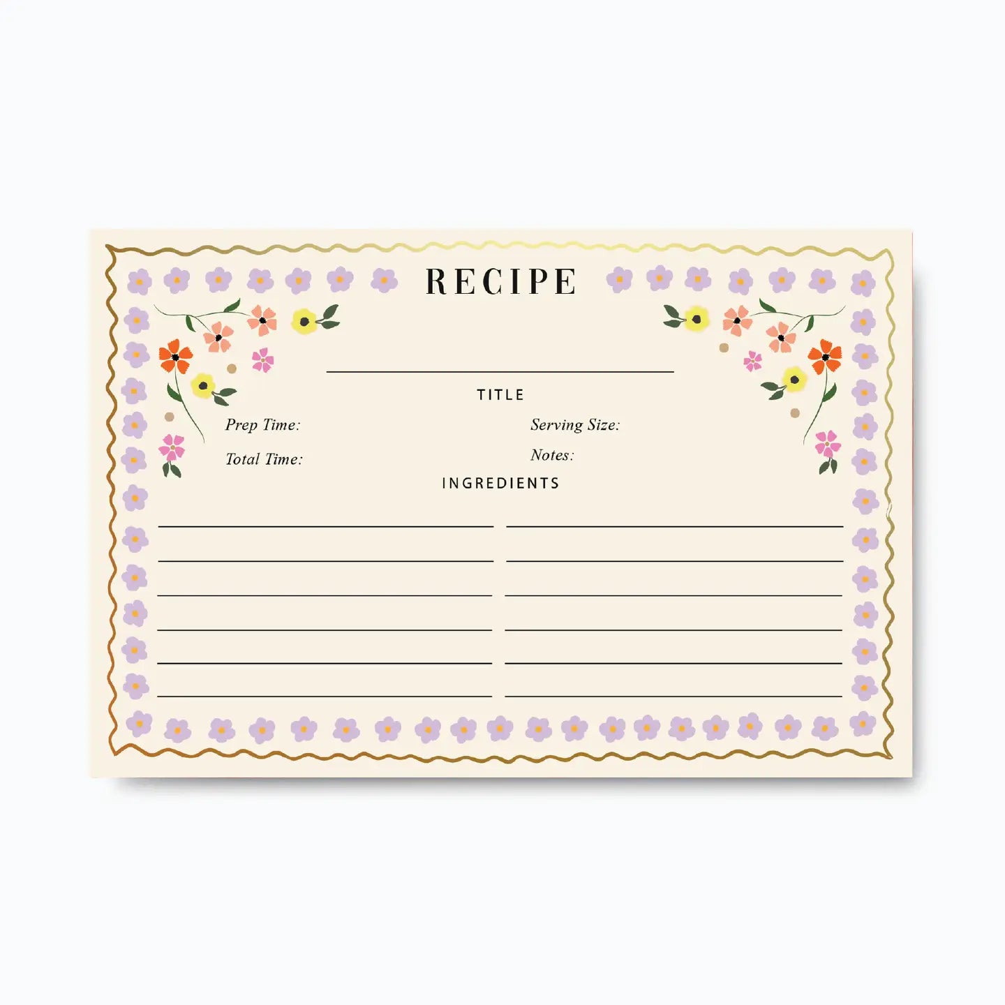 Front of recipe card for ingredients 