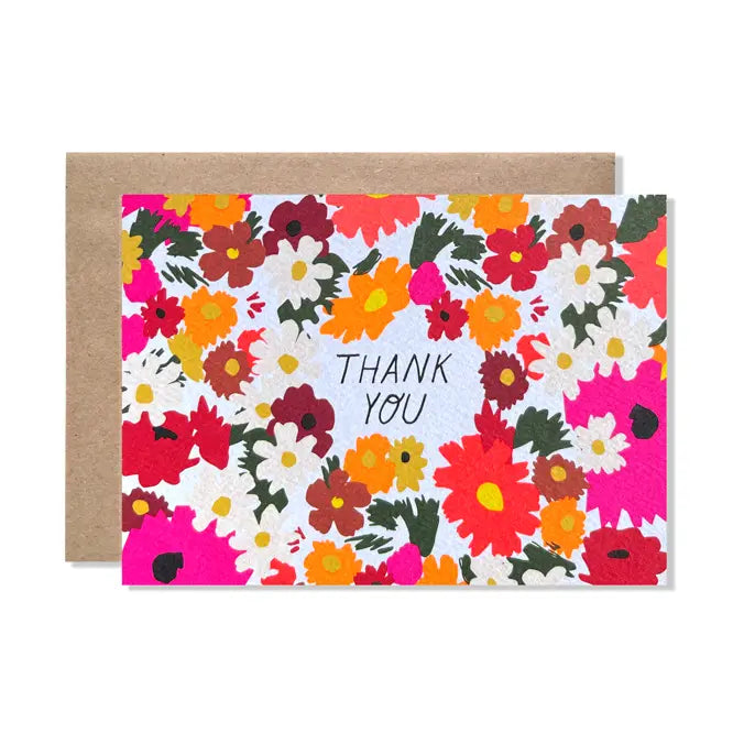 Floral card with 'Thank you' text on a white background