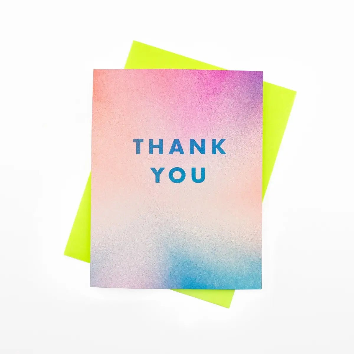 Peach, pink, and blue gradient card. Blue text reads "thank you" 