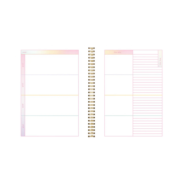 Inside view of planner. Left side has space for goals and right space has space for notes and the why