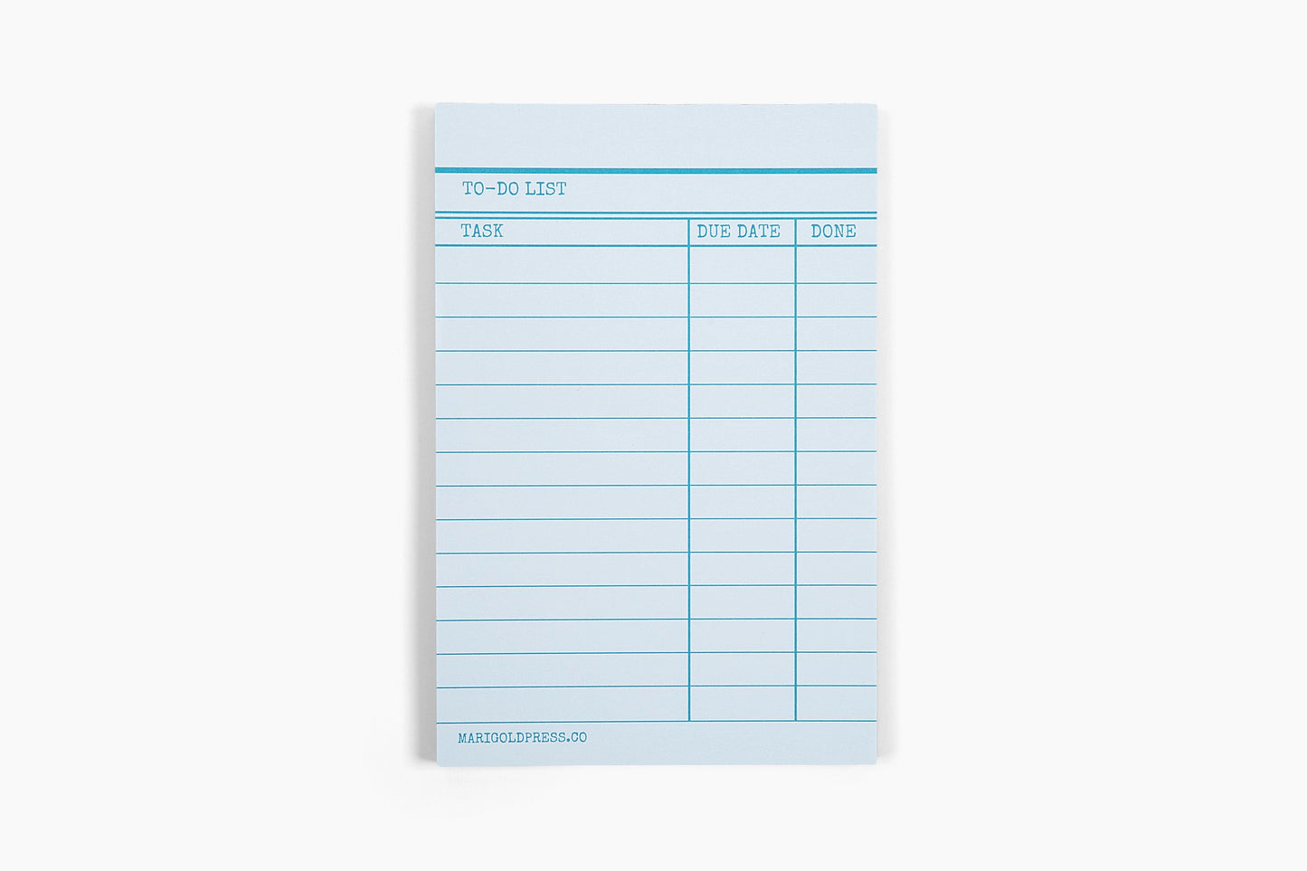 Blue to-do list pad with blue lines on a white background. Library card design 