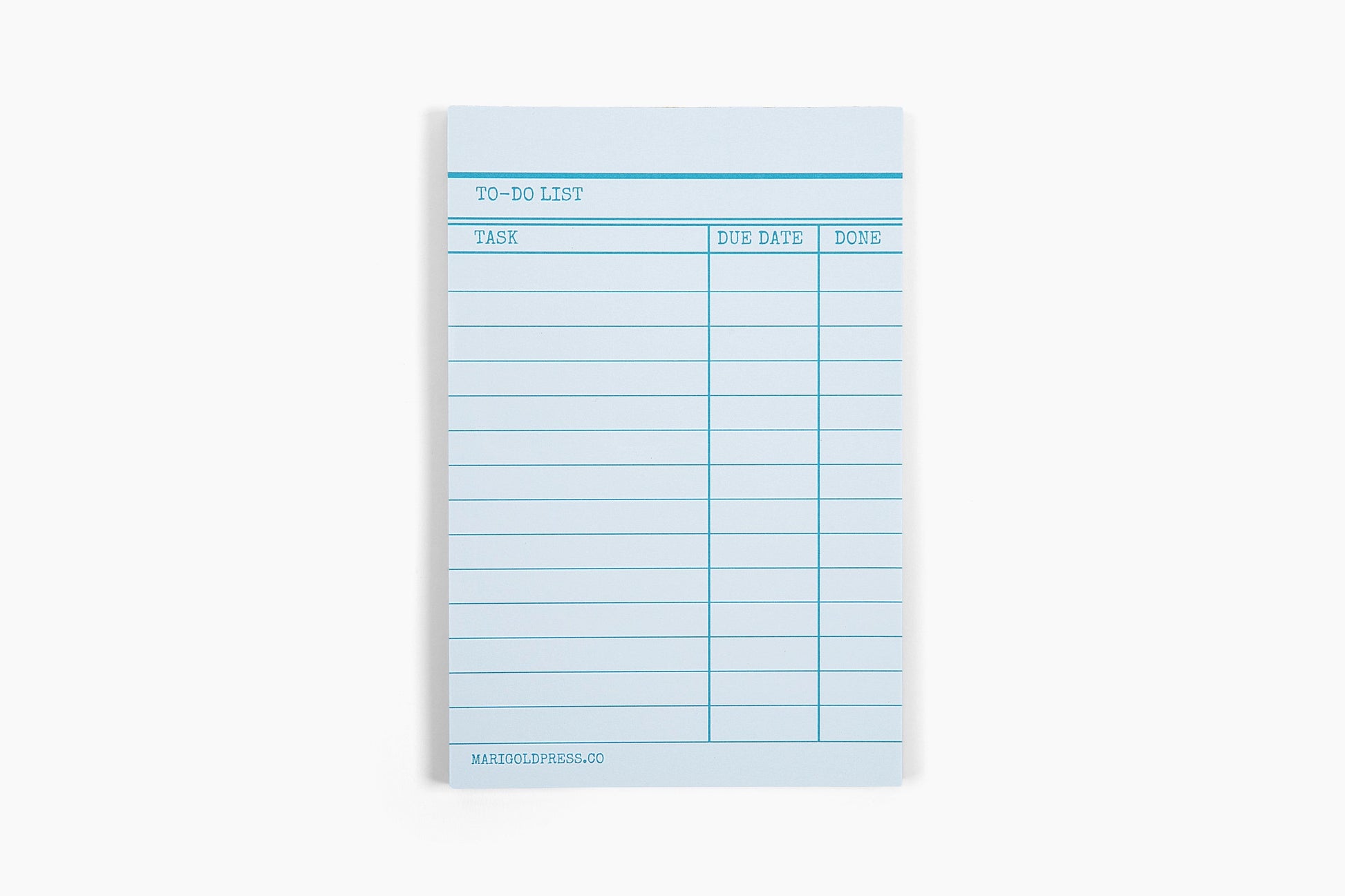 Blue to-do list pad with blue lines on a white background. Library card design 