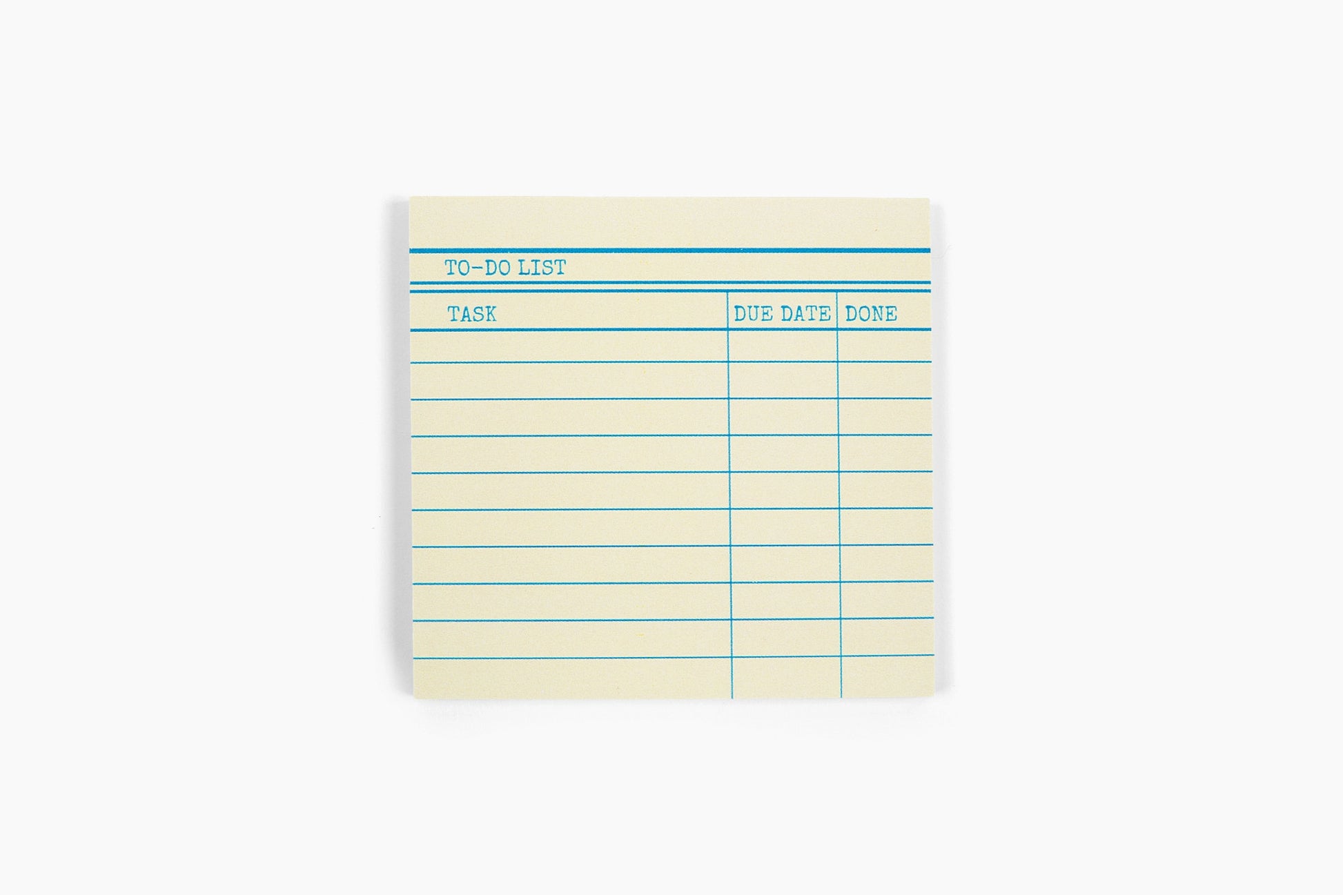 Yellow sticky notes designed like library checkout cards 