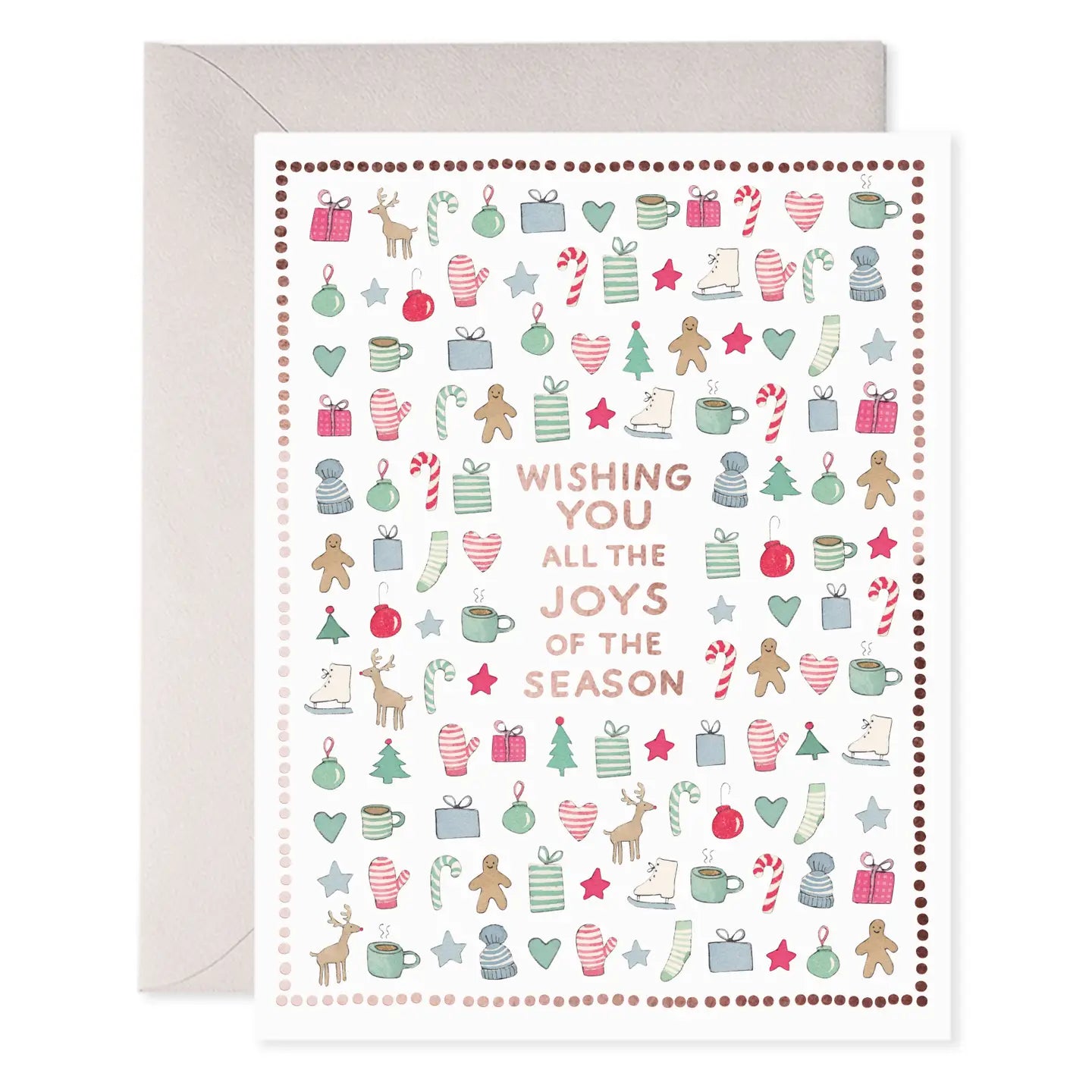 Christmas-themed greeting card with text 'Wishing you all the joys of the season'.